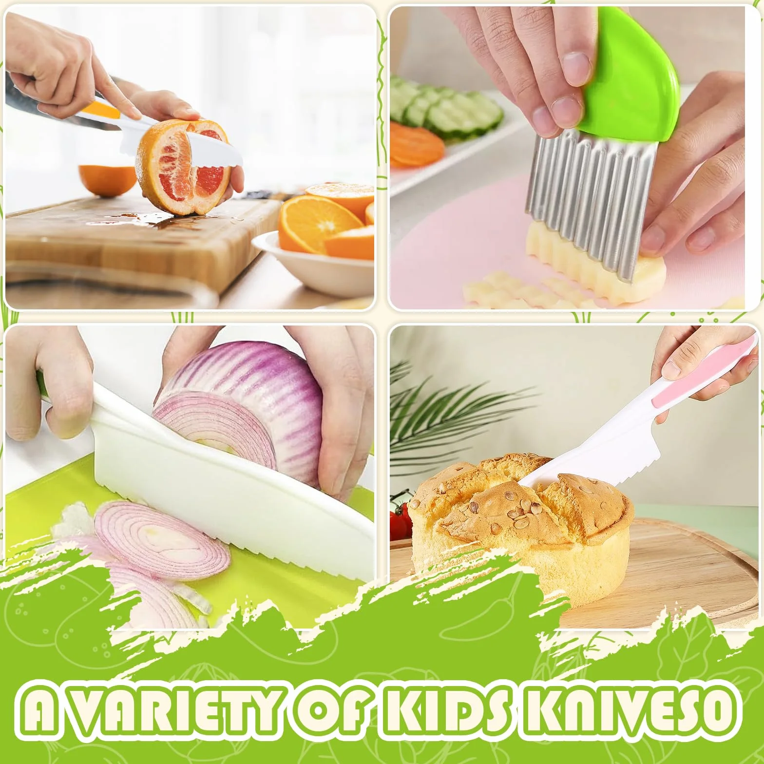 Zestaw noży dziecięcych, 12-częściowy, nóż kuchenny dla dzieci, bezpieczny nóż dla dzieci od 2 lat, nóż Montessori, zestaw do gotowania dla dzieci do krojenia i gotowania owoców lub warzyw