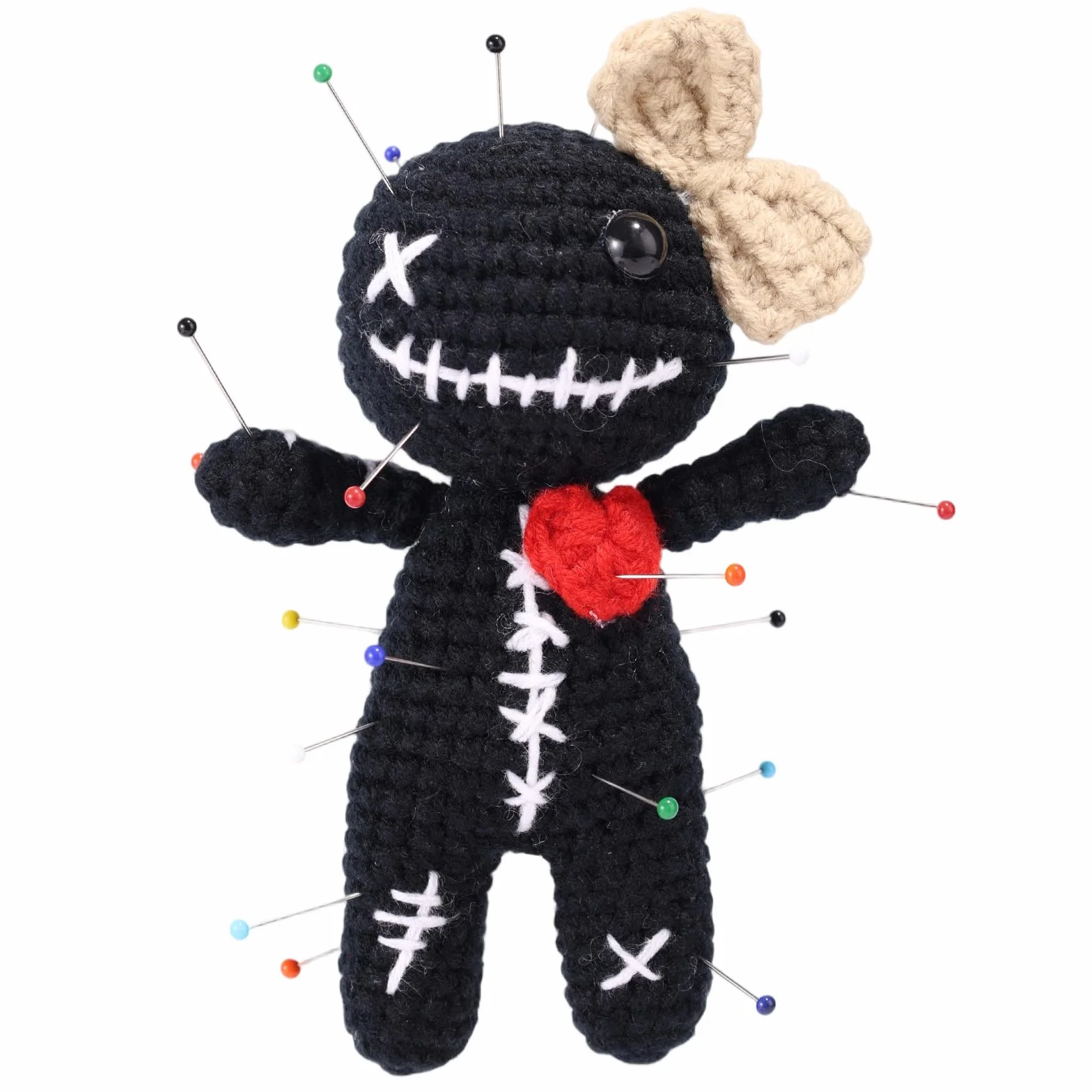 TOYMIS Laleczka Voodoo Szydełkowana Czarna z Szpilkami Antystresowa Dekoracja Halloween