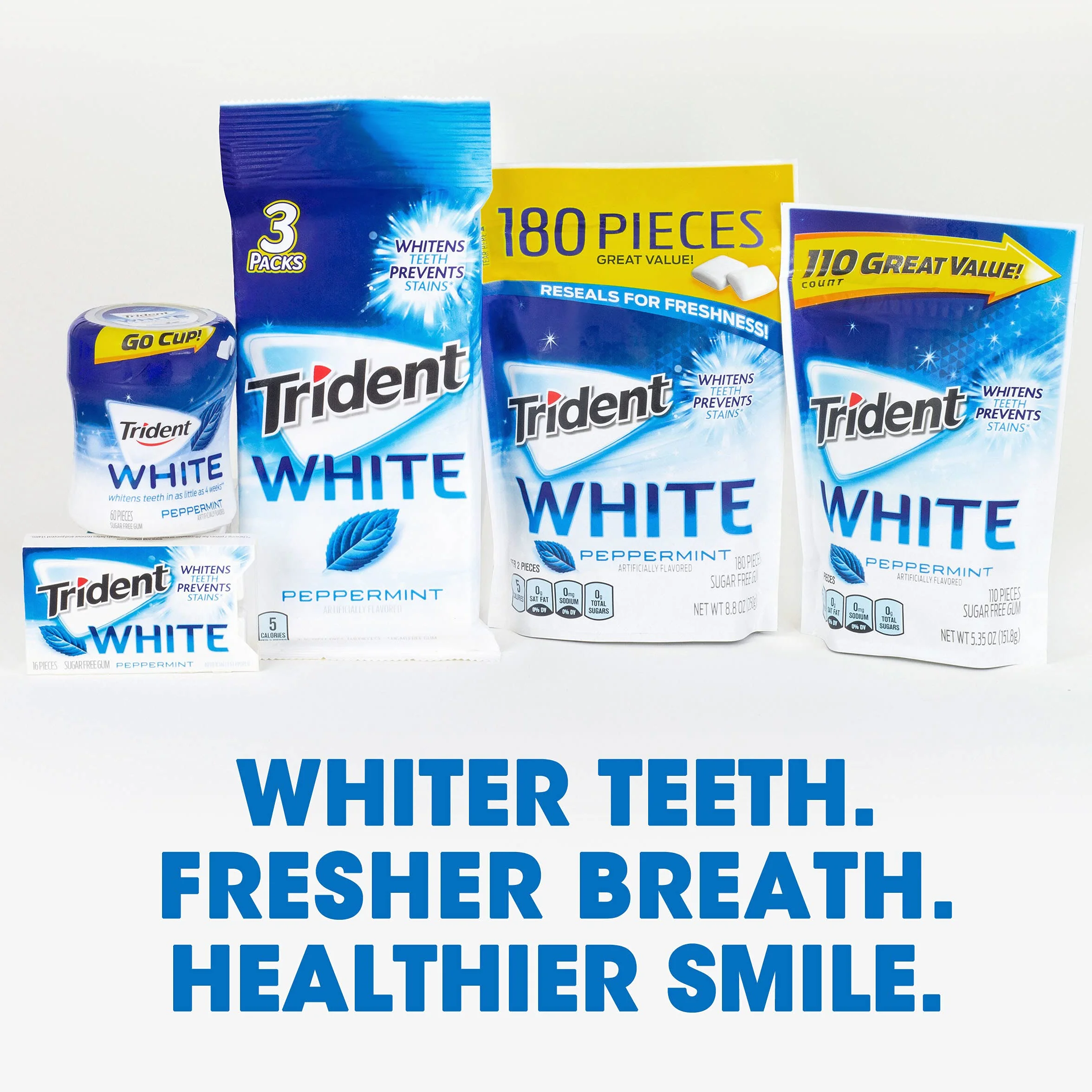 Trident White Peppermint Sugar Free Gum, 180 Pieces