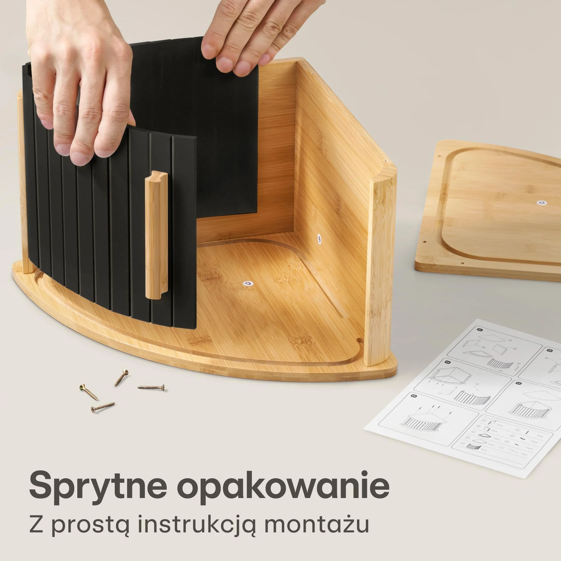 Chlebak Narożny Drewniany Czarny z Drzwiczkami Przesuwnymi