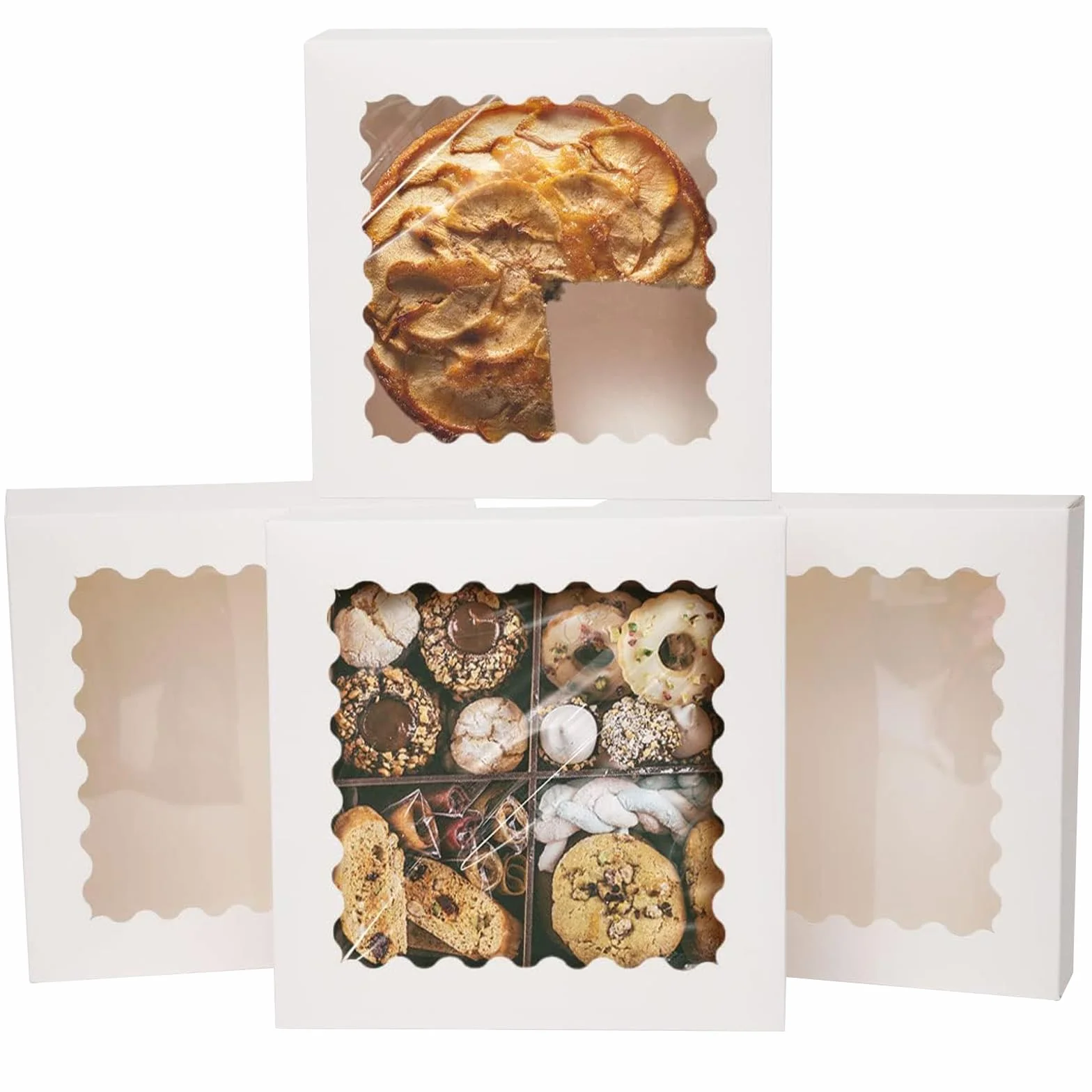 Gcardist Skrzynki na torty z okienkiem, 25,4 x 25,4 x 6,3 cm, 12 sztuk, 10 x 10 x 2,5 cala, kolor biały