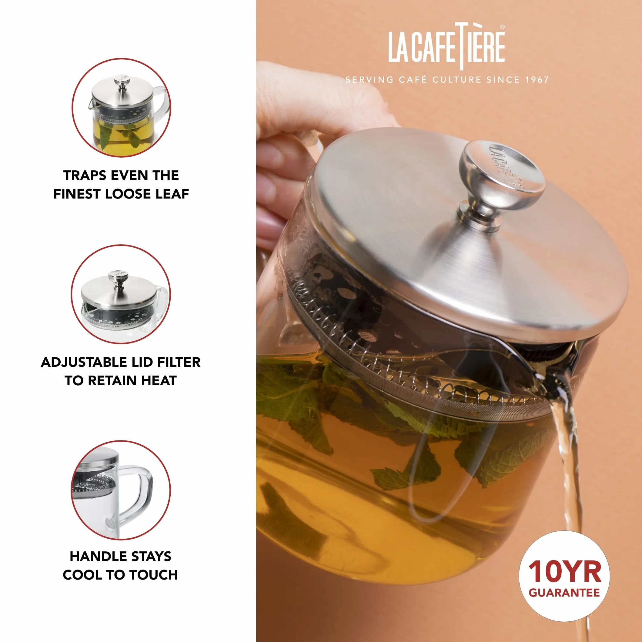 La Cafetière Szklany Zaparzacz do Herbaty z Filtrem ze Stali Nierdzewnej