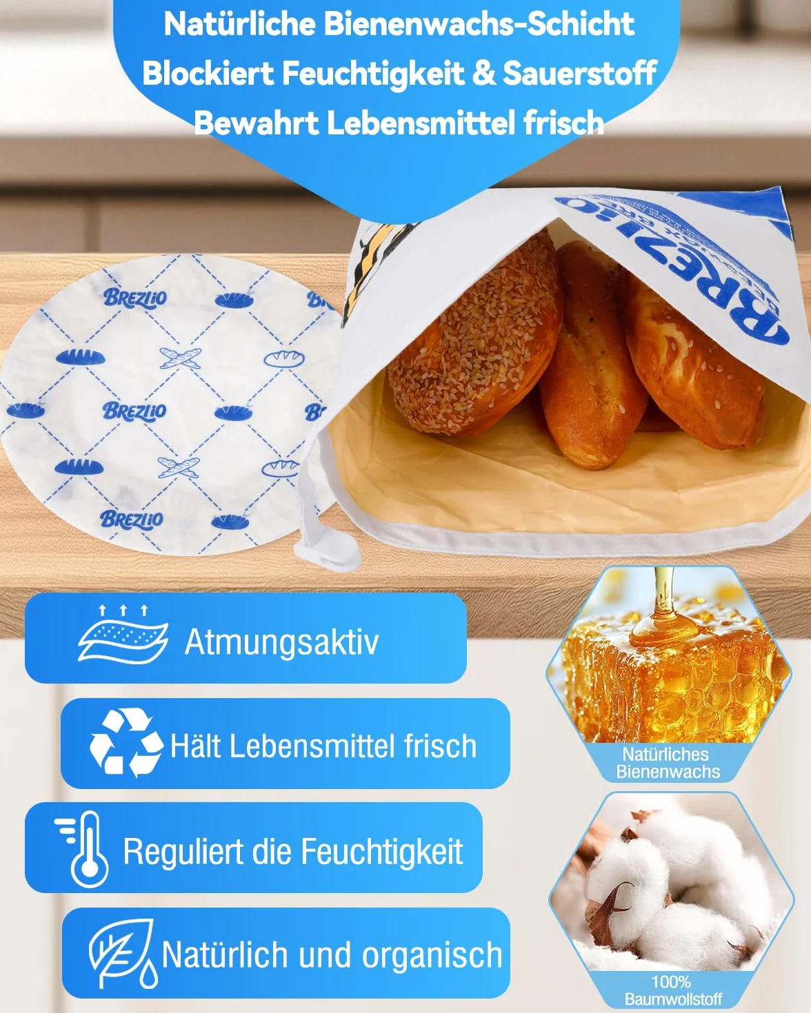 Naturalny worek na chleb z woskiem pszczelim wielokrotnego użytku biały
