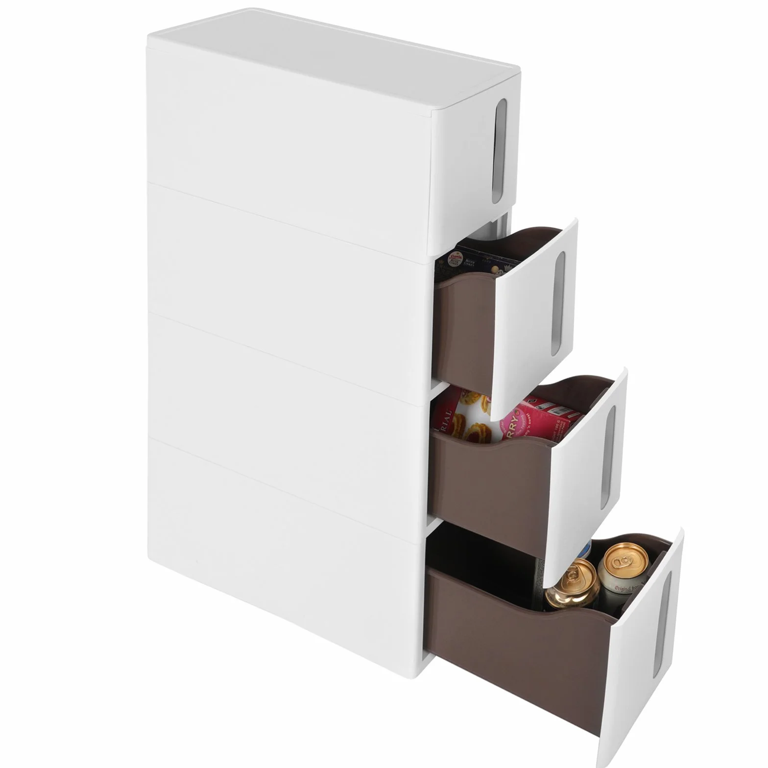 SONGMICS Regał niszowy z kółkami 4 szuflady 45,5x17x84cm Biało-brązowy KFR08WT