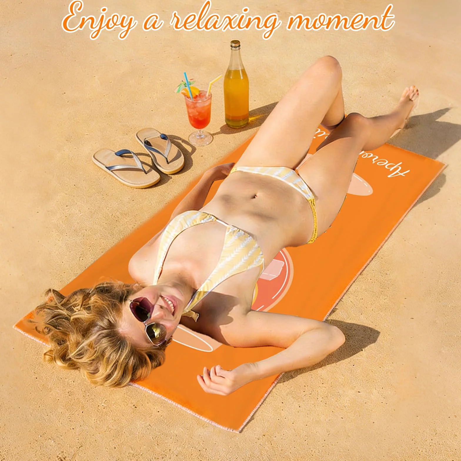 MplehDa Aperol Ręcznik plażowy, 70 x 140 cm, ręcznik plażowy, szybkoschnący, pomysł na prezent na plażę, do studia fitness, podróży