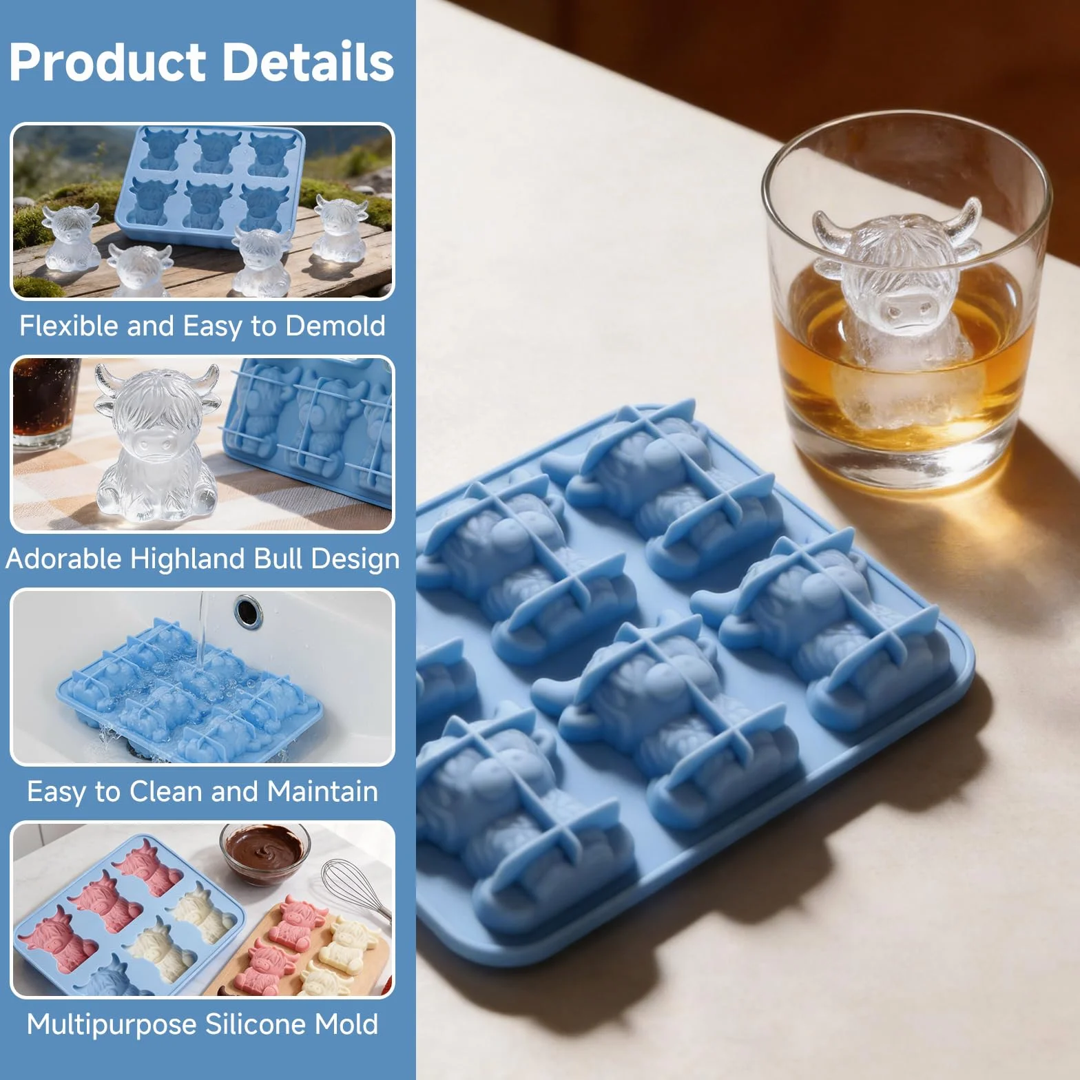 Highland Cow 3D mini foremki do lodu zestaw 2 sztuk
