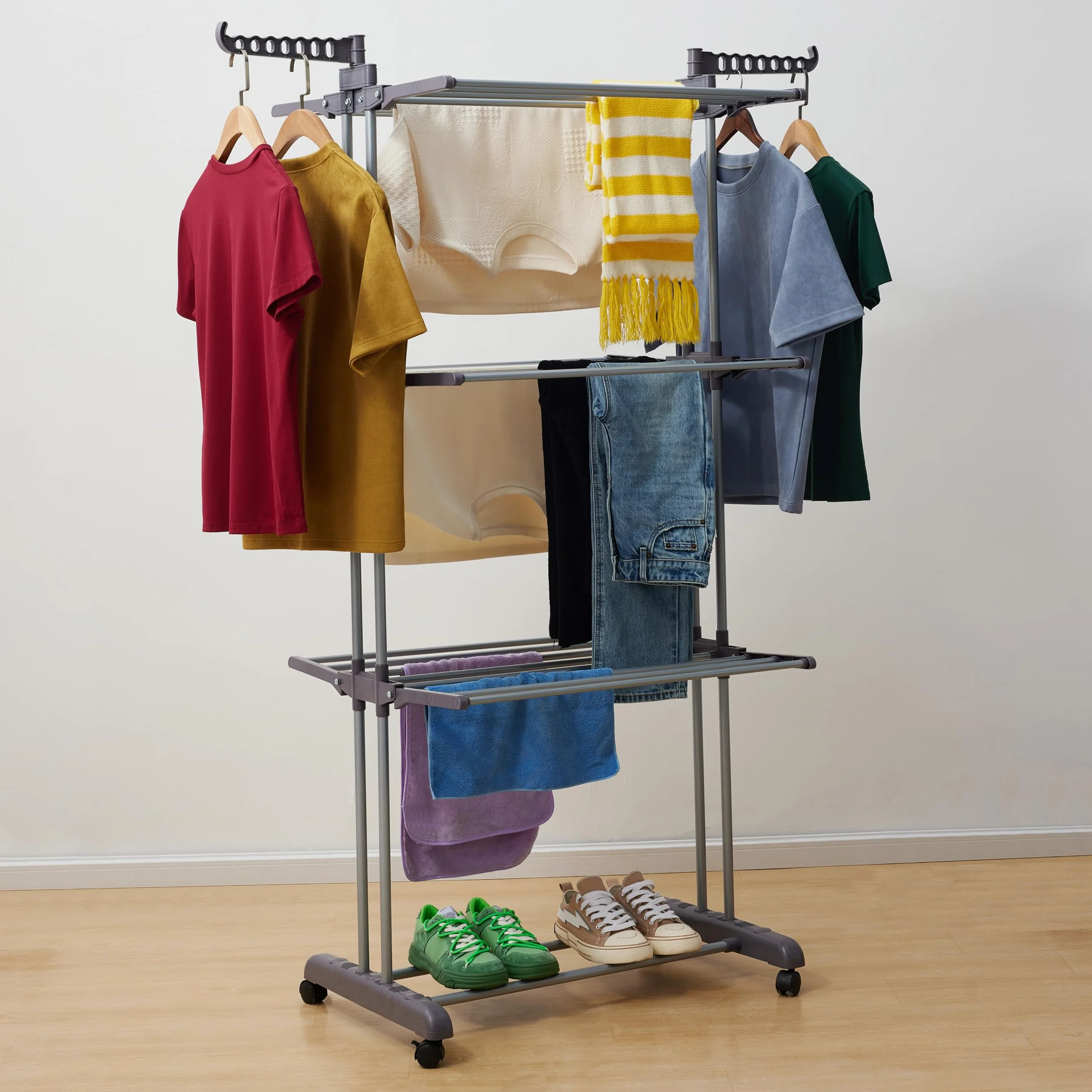 Amazon Basics 4-poziomowa wieżowa suszarka na pranie składana 72,9-126 x 64 x 173 cm szara