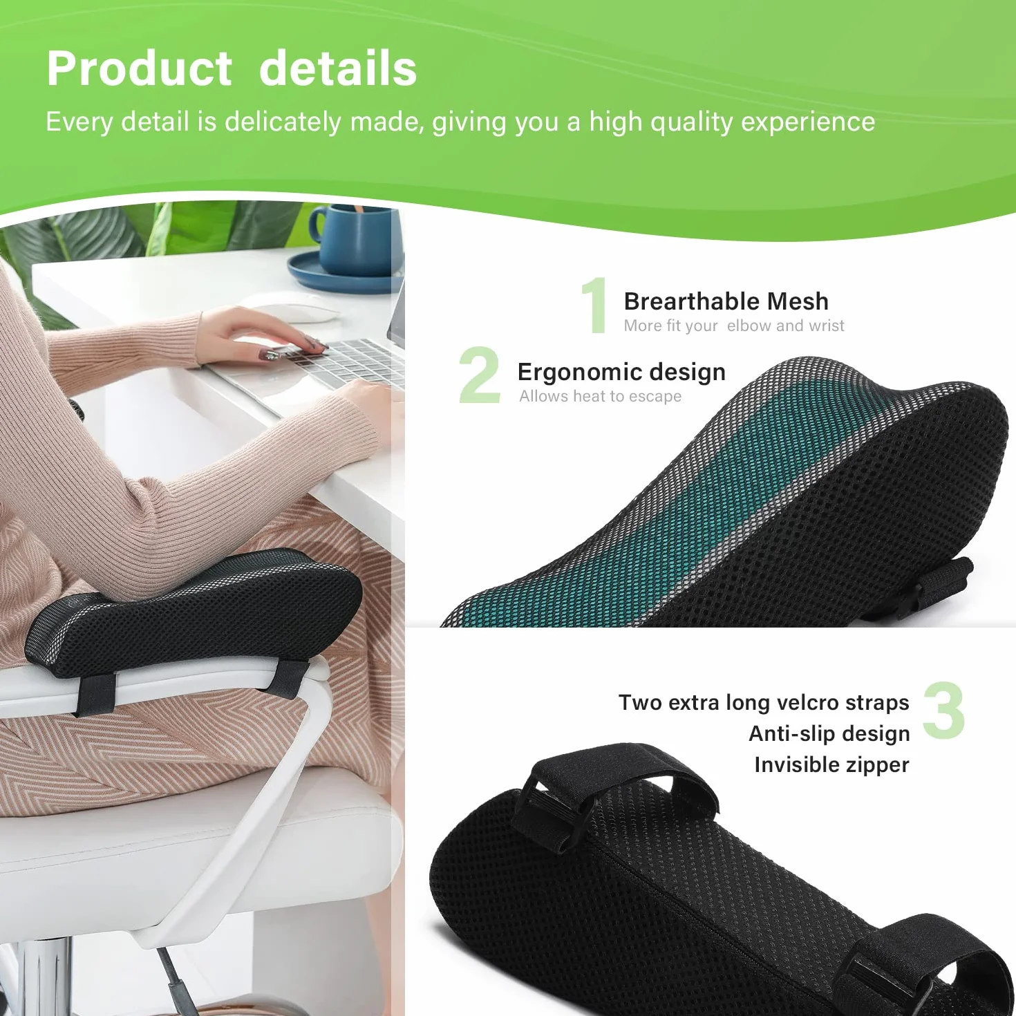 LargeLeaf Krzesło Armrest Poduszka na łokcie Poduszka Pressure Relief Office Chair Gaming Chair Armrest with Memory Foam Armrest Pads 2-częściowy zestaw krzeseł (ergonomiczny + żel chłodzący)