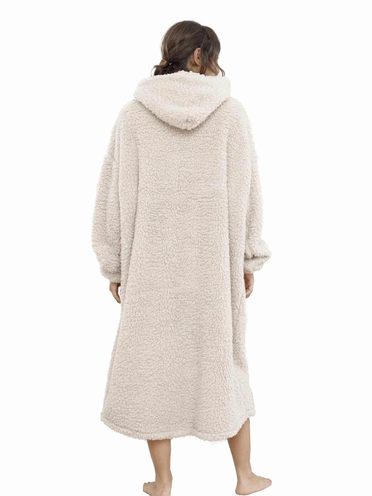 Bluza z kapturem Oversize Sherpa dla kobiet i mężczyzn ciepły koc kudłaty sweter Beżowy