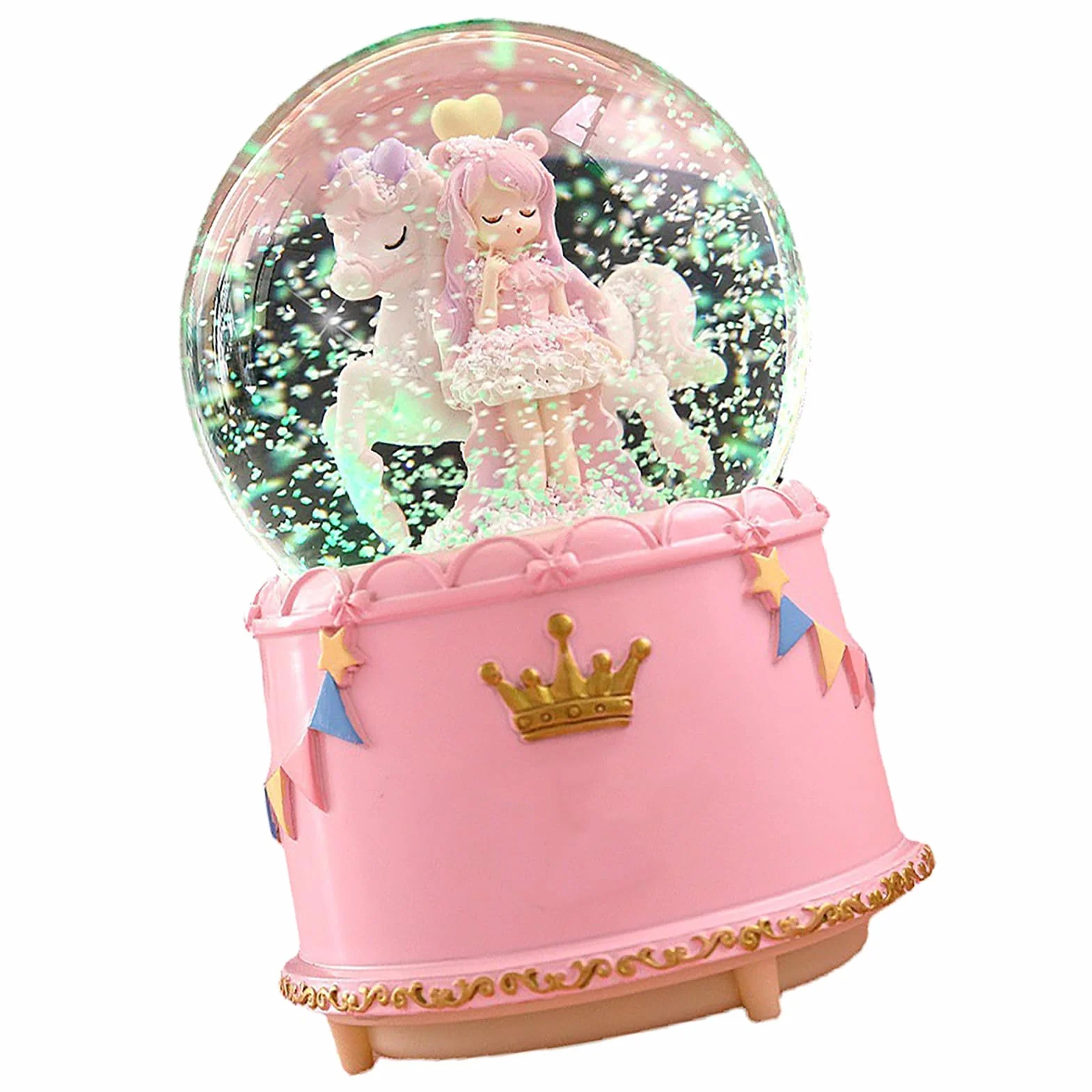 SEAFRONT Cartoon Look Snow Globe Crystal Ball Box z Mechanizmem Muzycznym dla Kobiet Przezroczysty Kryształowy Ornament