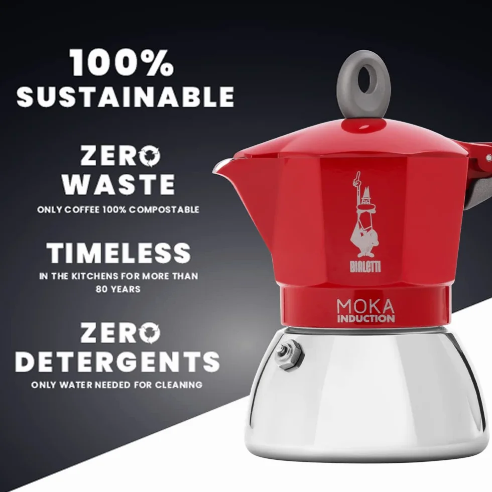 Bialetti – Moka Induction, Kawiarka Do Użytku Na Wszystkich Kuchenkach, Na 6 Filiżanek Espresso (280 Ml), Czerwona [Klasa energetyczna A+]