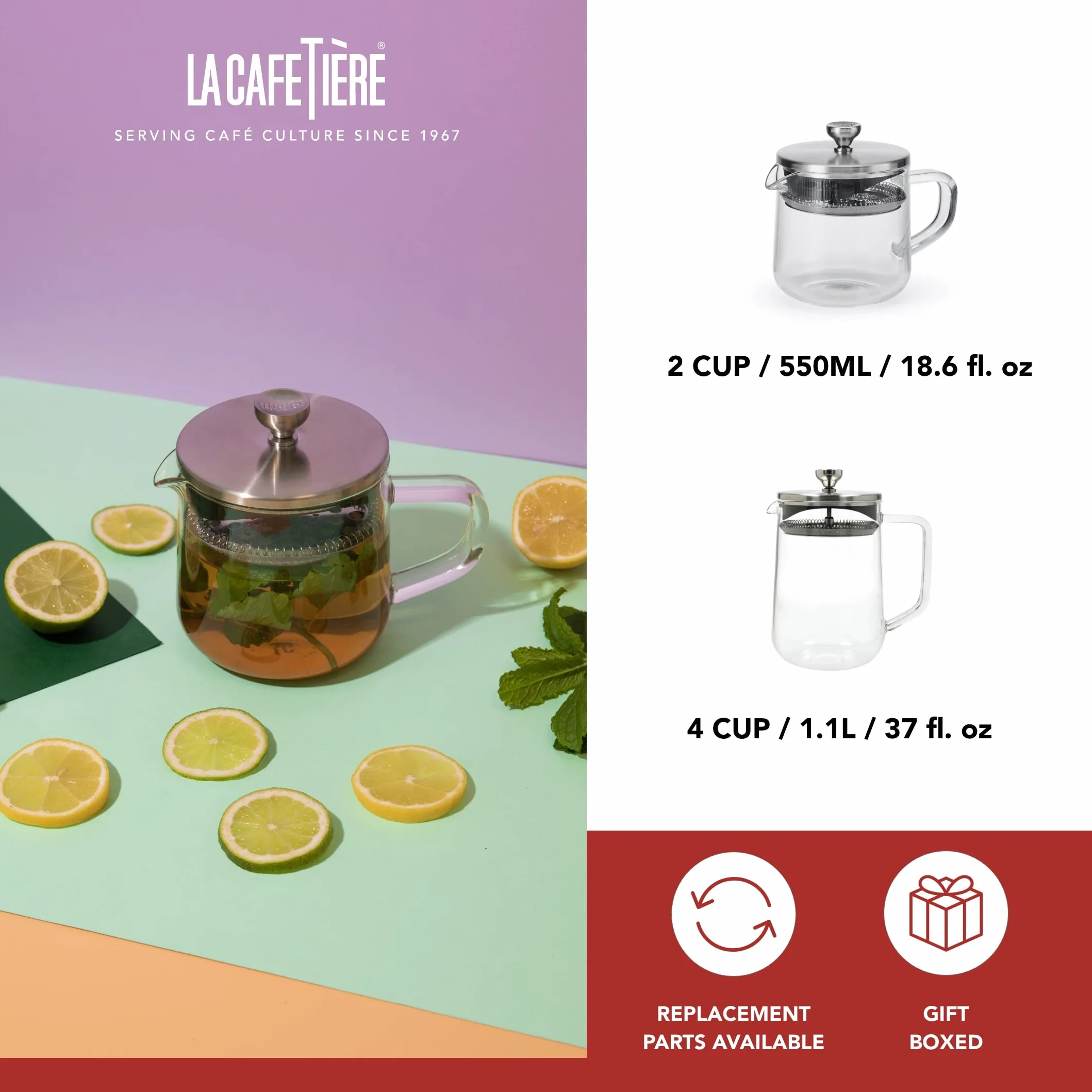 La Cafetière Szklany Zaparzacz do Herbaty z Filtrem ze Stali Nierdzewnej