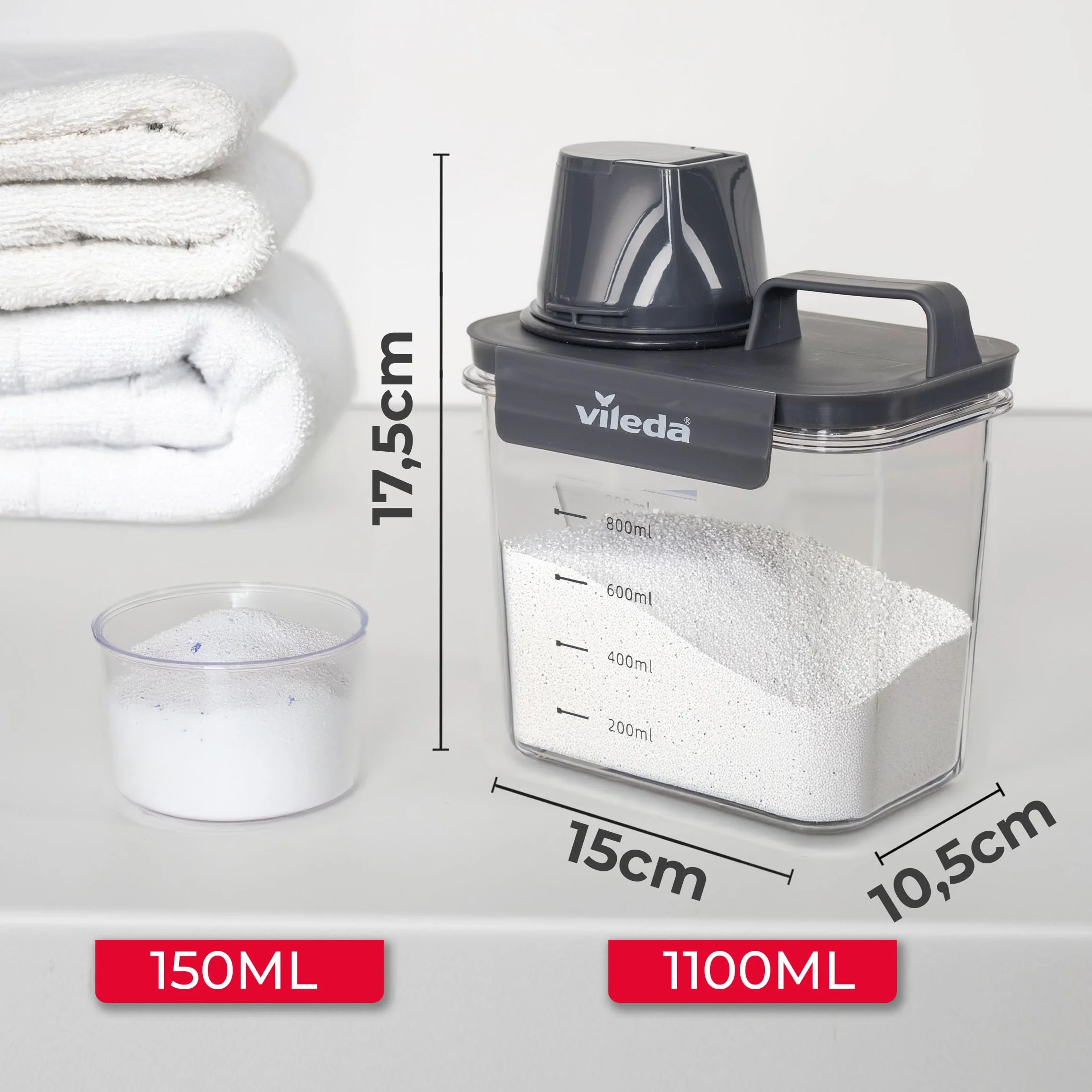 Vileda Pudełko na środki piorące 1100 ml szare hermetyczne
