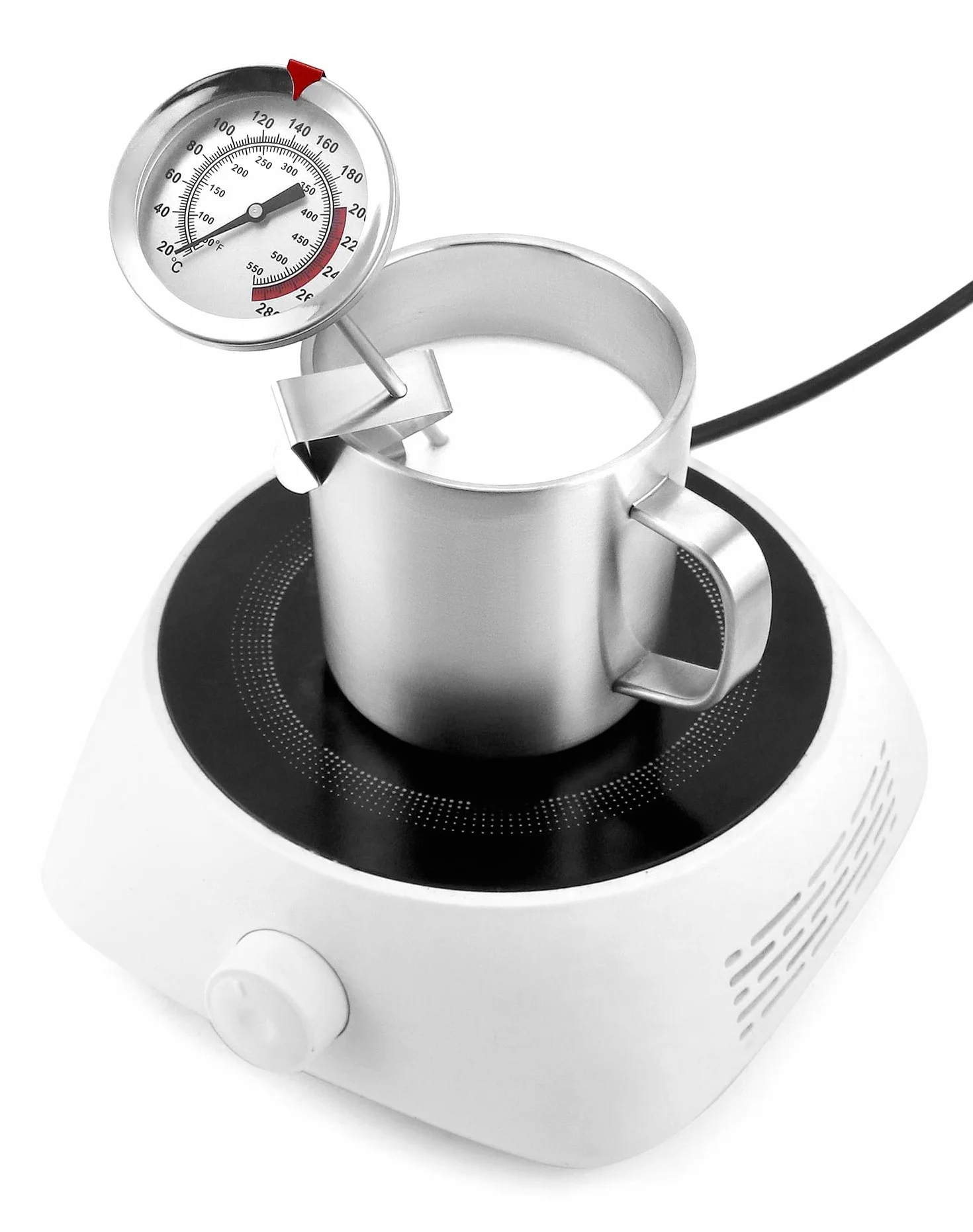 QWORK® 304 termometr do smażenia ze stali nierdzewnej 290°C/550°F z długą sondą 23 cm, natychmiast czytelny analogowy termometr do mięsa, termometr kuchenny