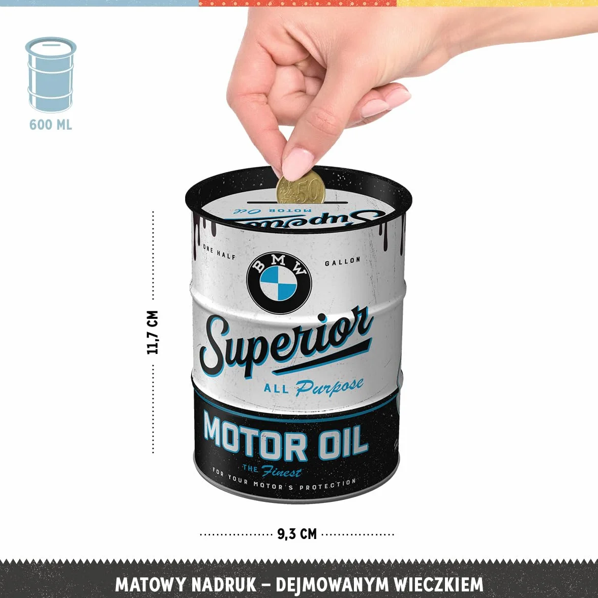 Nostalgic-Art Retro Skarbonka Metalowa 600 ml BMW Superior Motor Oil Prezent Oficjalna Licencja