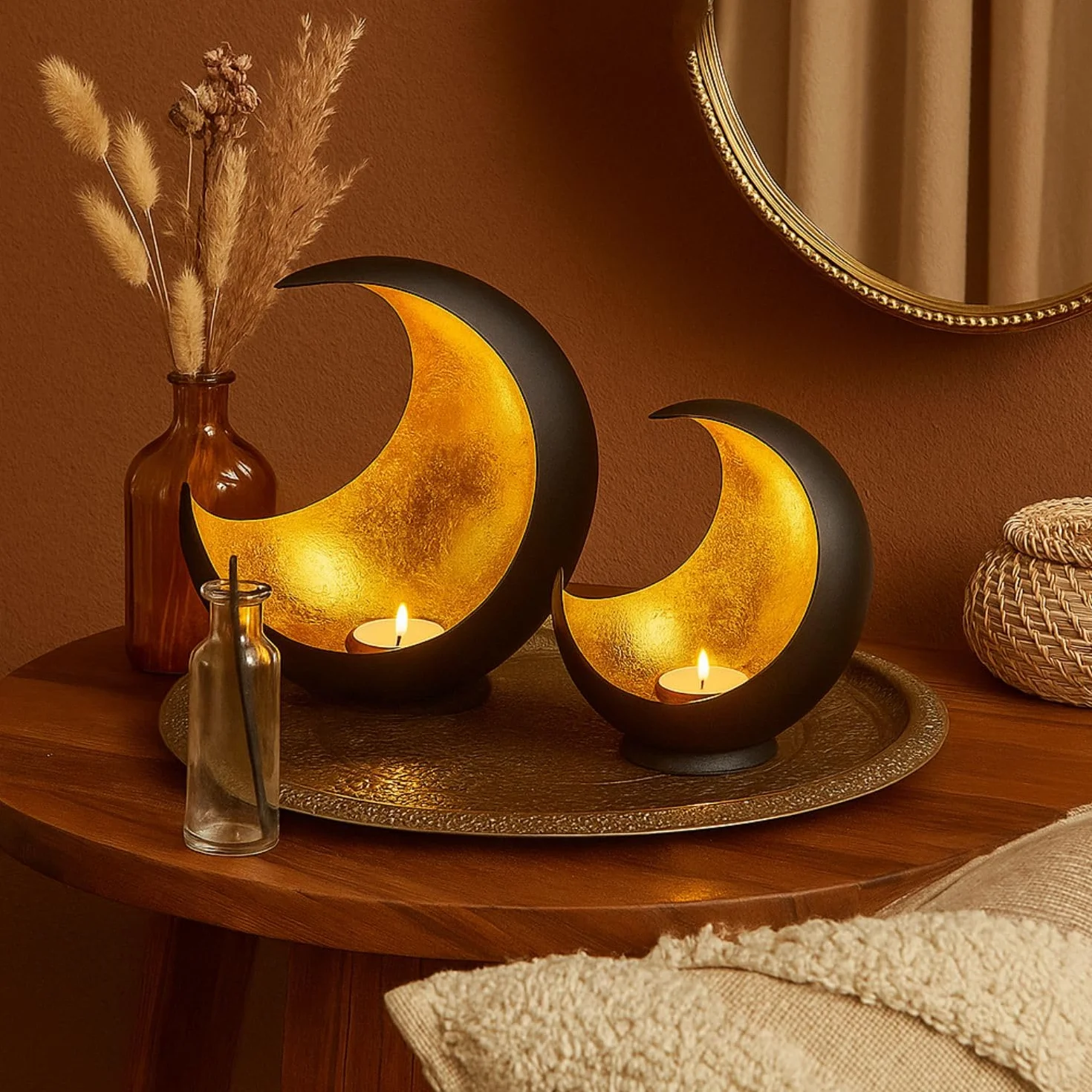 Złoty dekoracyjny świecznik na tealight 20 cm metalowy