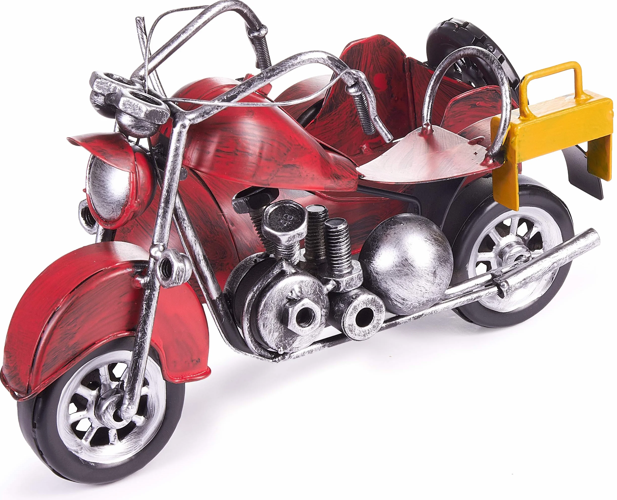 BRUBAKER Stojak na Butelkę Wina Motocykl z Bocznym Wózkiem Czerwony - Vintage Metalowy Chopper Stojak na Butelkę Wina - Ręcznie Malowane Rzeźby z Kartą Podarunkową
