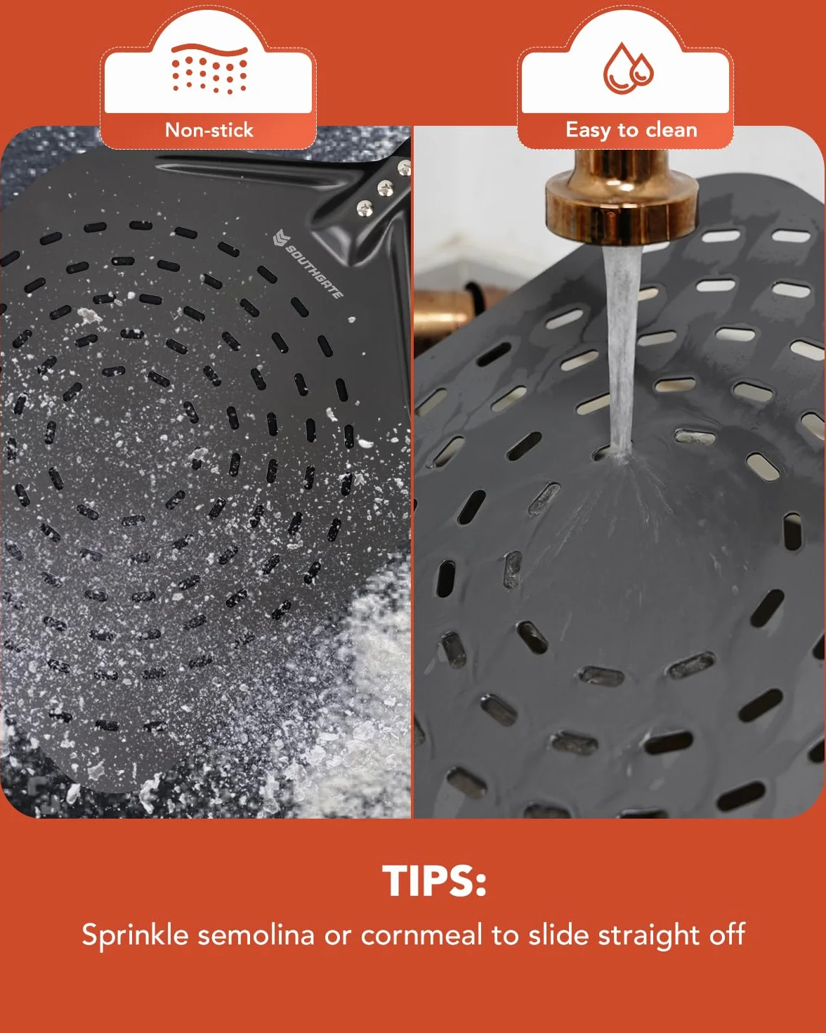 SOUTHGATE Łopatka do pizzy 30 cm (12 cali), perforowana łopata do pizzy z anodyzowanego aluminium, z silikonowym zdejmowanym uchwytem, łopatka do pizzy do chleba pizzy, 30 x 35 cm