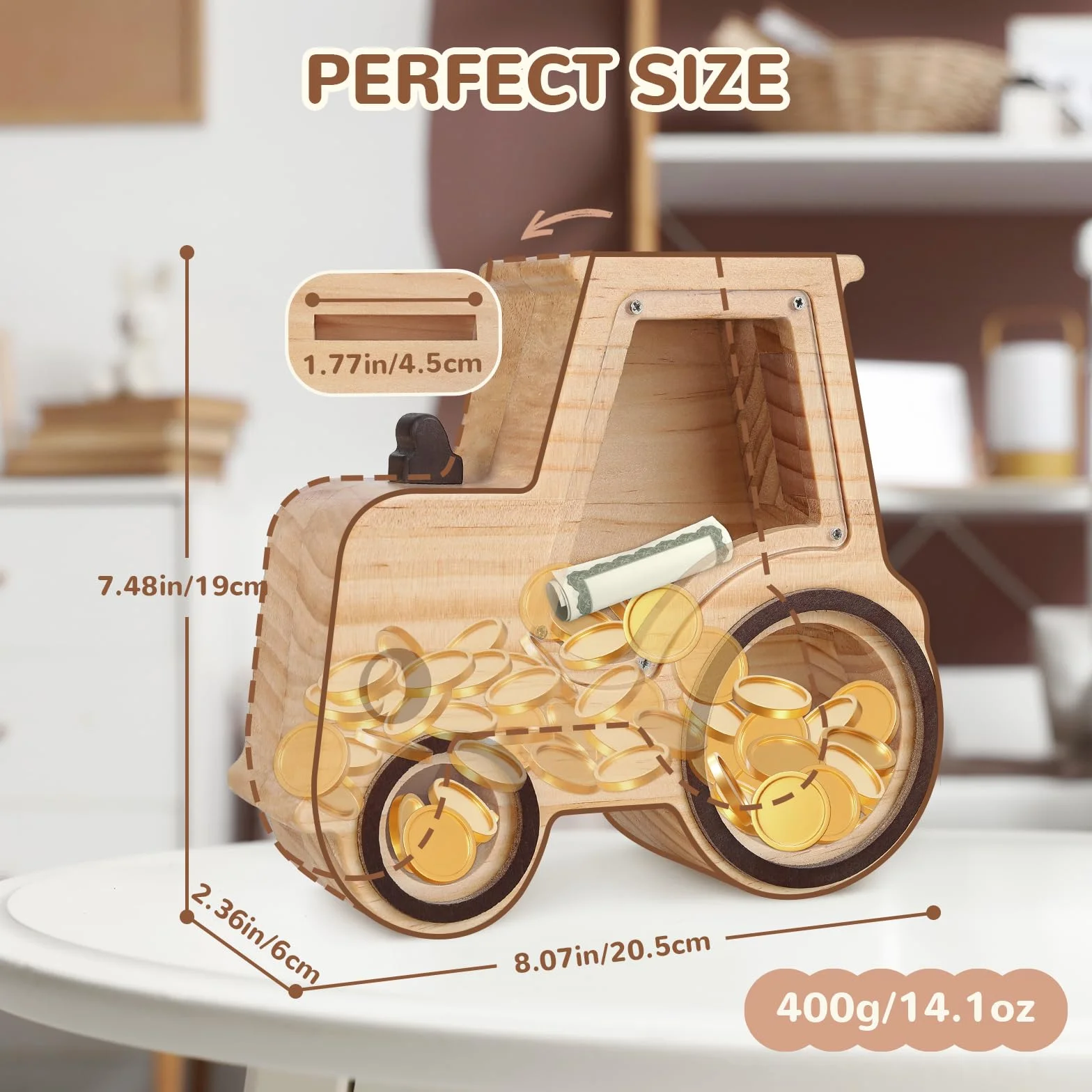 Drewniana skarbonka dla dzieci z markerem i naklejką do personalizacji
