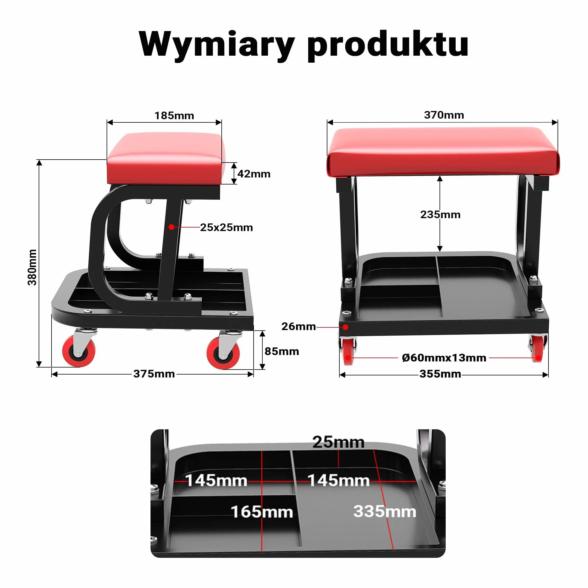 Wiltec Taboret warsztatowy na kółkach z półką i obrotowym siedziskiem do 150 kg, mobilny stołek roboczy, krzesło warsztatowe do garażu z półką