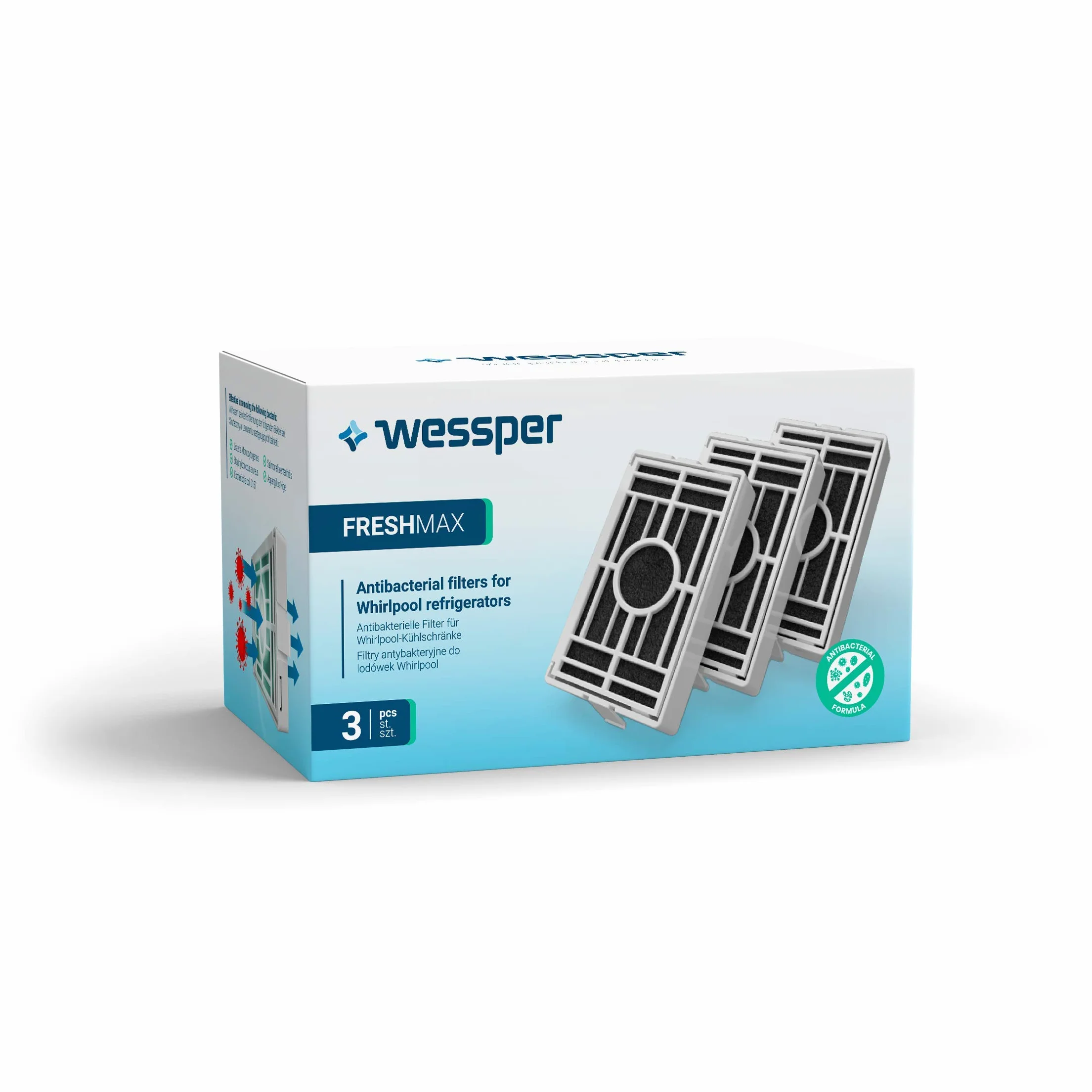 Wessper 3-pak filtrów powietrza antybakteryjnych do lodówki Bauknecht Whirlpool Side-by-Side kompatybilny ANT001
