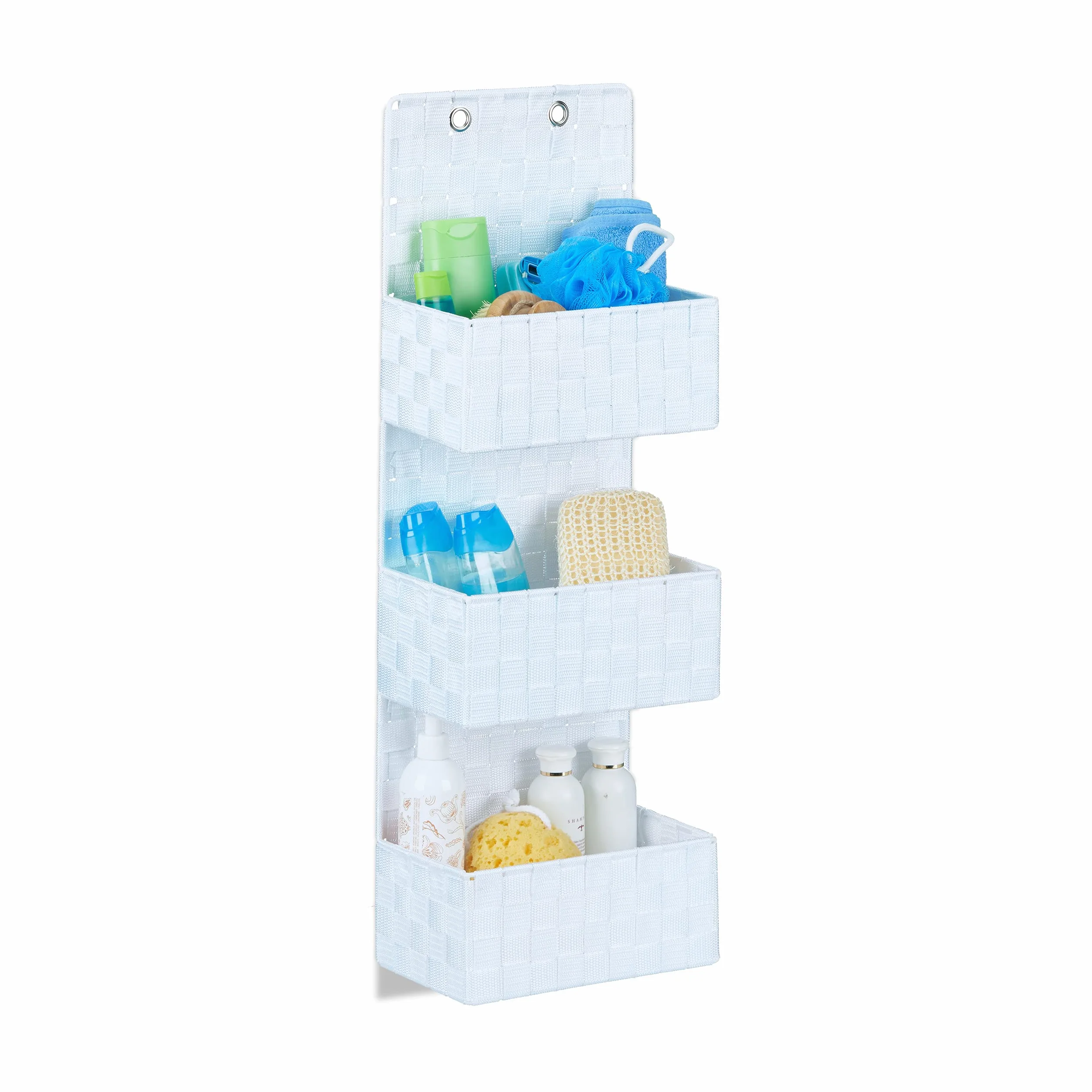 Relaxdays Wiszący organizer tkaninowy na drzwi z 3 koszami 75 x 25 x 15 cm biały