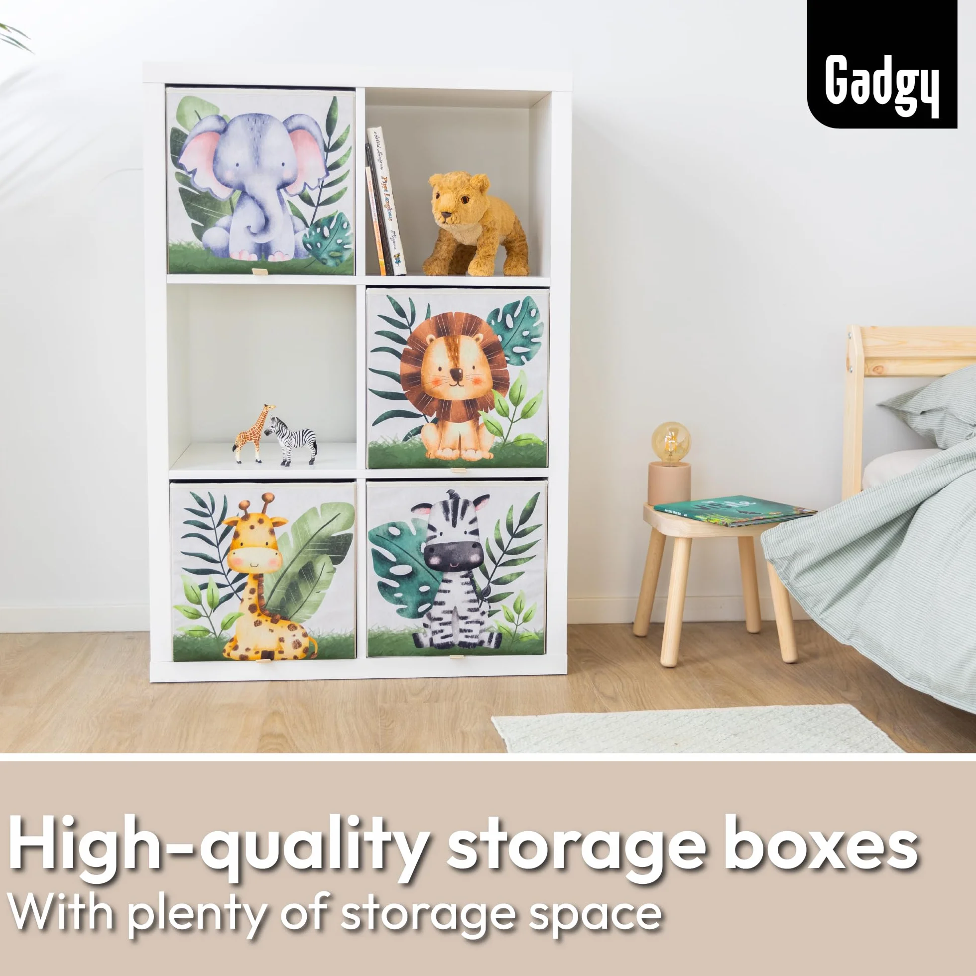 Gadgy Aufbewahrungsbox Kinder - Aufbewahrungsbox Kinderzimmer 4er Set - Kompatibel mit Kallax Boxen Kinder - Aufbewahrungsboxen Kinder faltbar 33x33x33 cm - Boxen Kinderzimmer Aufbewahrung Tiermotiv