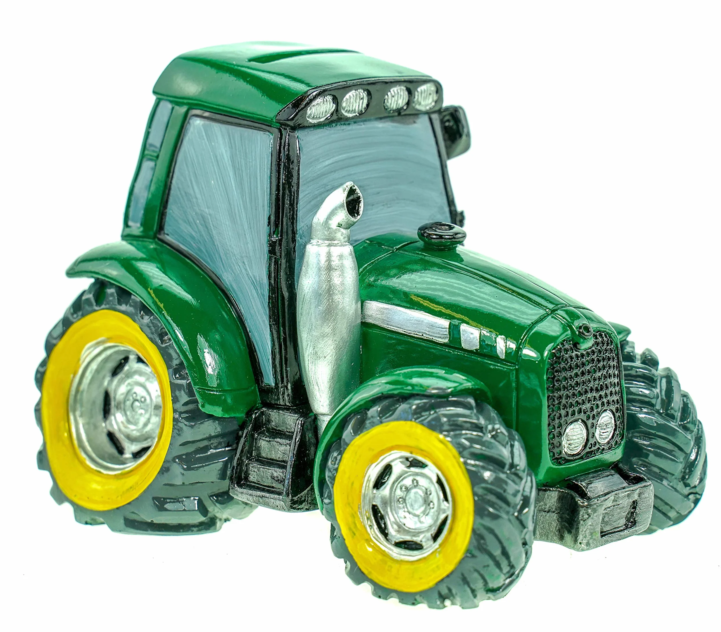 Kremers Schatzkiste Zielona skarbonka traktor ręcznie malowana 16 cm figurka farma prezent