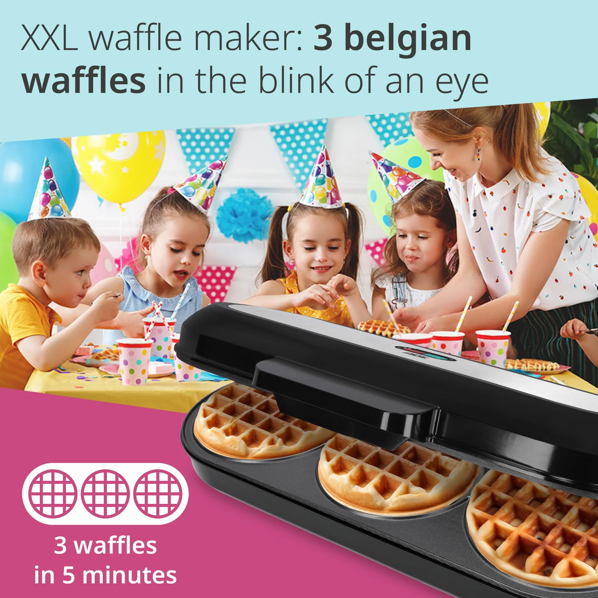 ADE Gofrownica XXL belgijskie gofry 1200 W powłoka nieprzywierająca