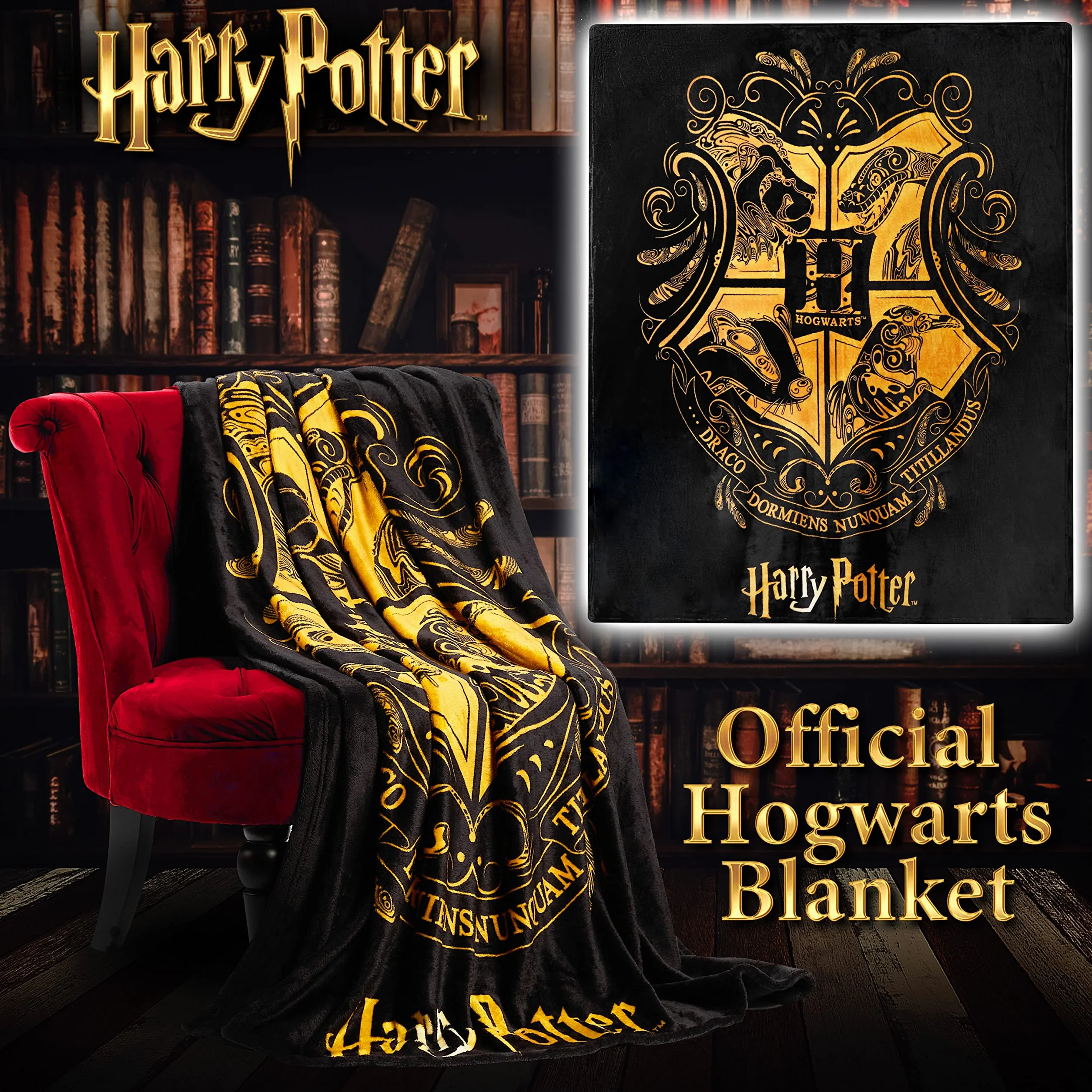 Koc polarowy Harry Potter 150 x 130 cm na łóżko Hogwarts