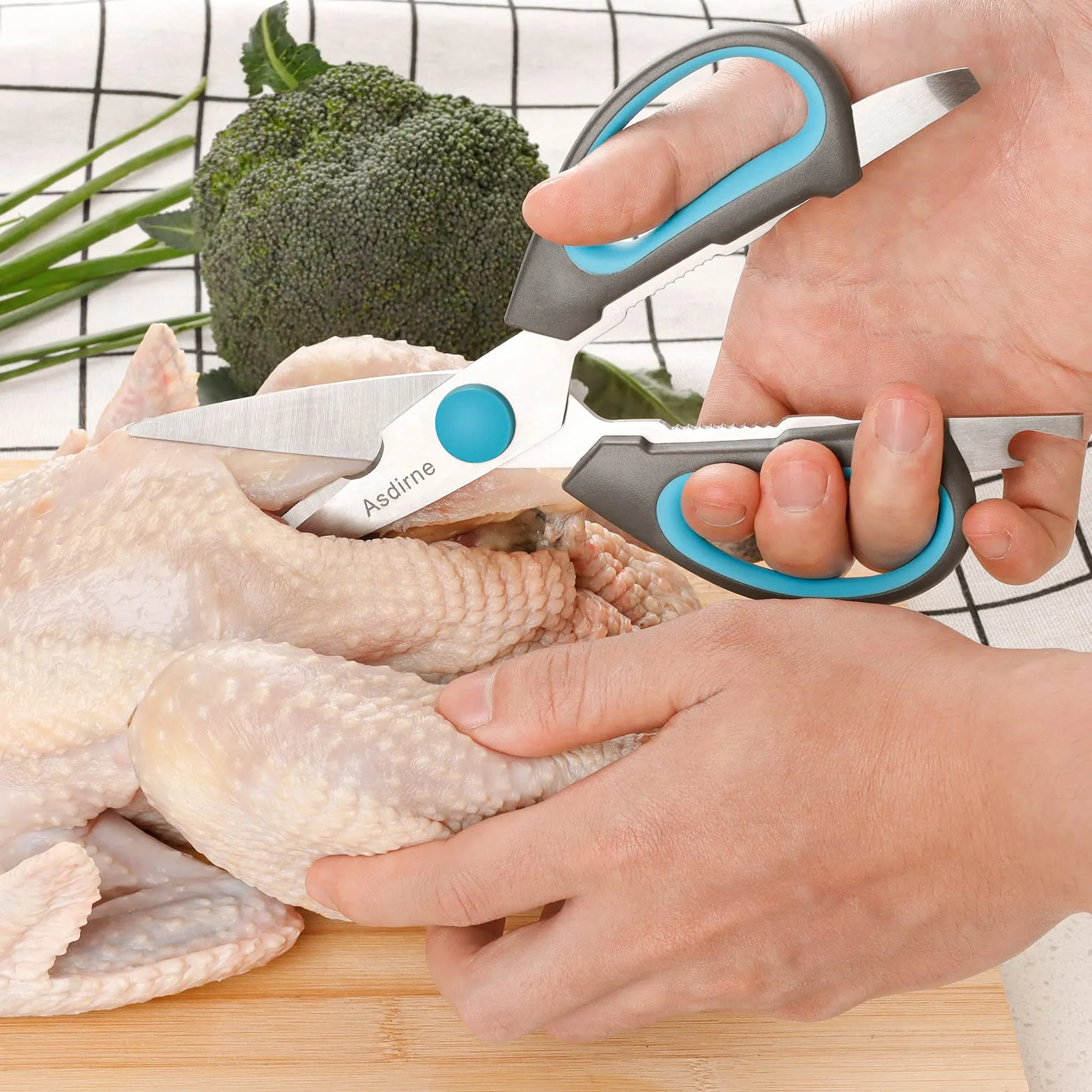 Asdirne nożyczki kuchenne ze stali nierdzewnej zestaw 3 sztuki niebieski szary