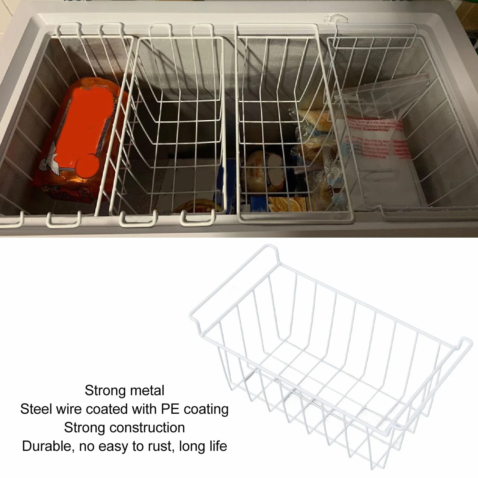 Kosze Druciane do Zamrażarki, 2 szt. Organizer do Pojemników na lodówkę, Dzielniki do Lodówki Pojemniki z Uchwytami Organizacja Przechowywanie Kosze do (49,5 x 24,5 x 20 cm /