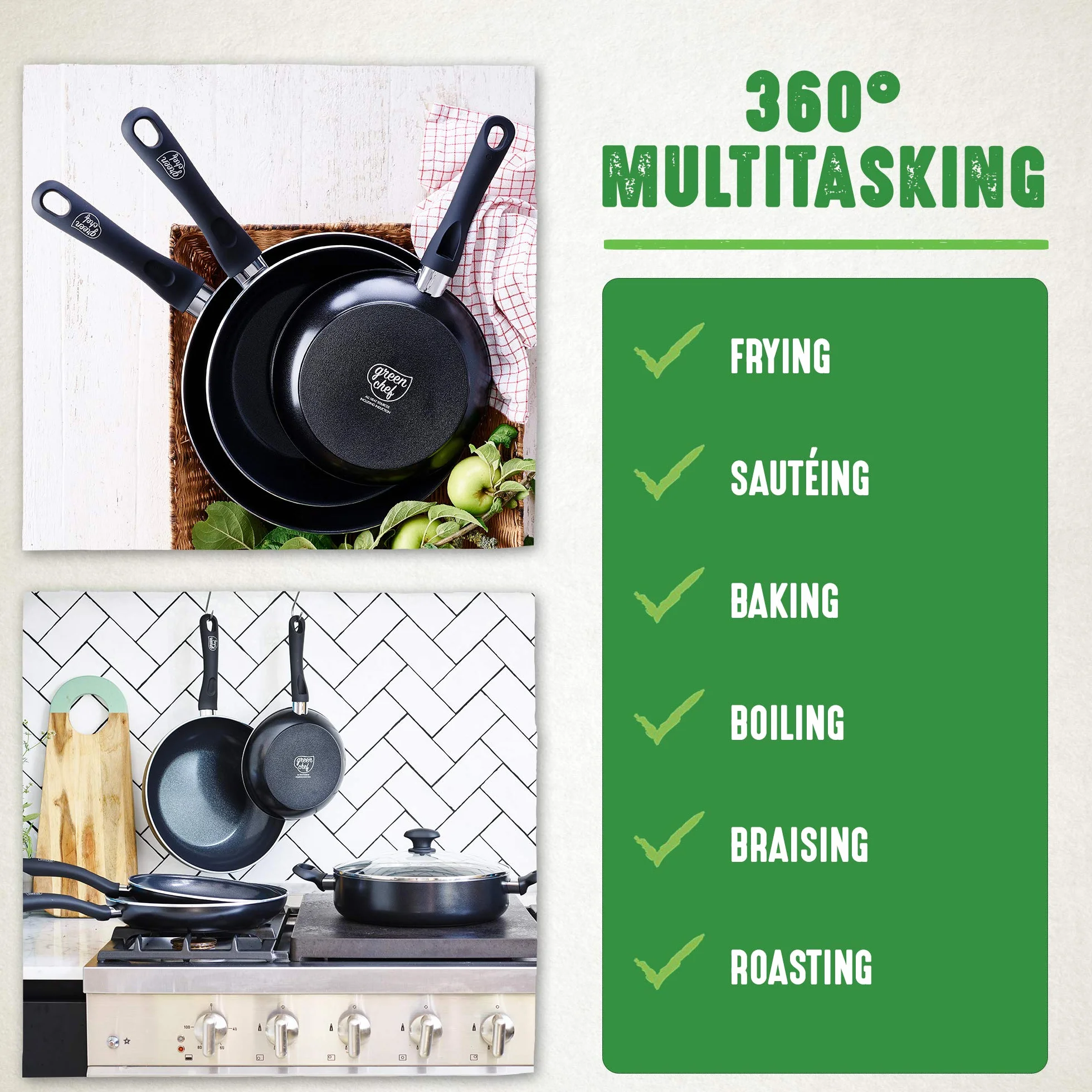 GreenChef Ceramic Non-Stick Skillet 28 cm 4.3 L Black Induction Oven Dishwasher Safe