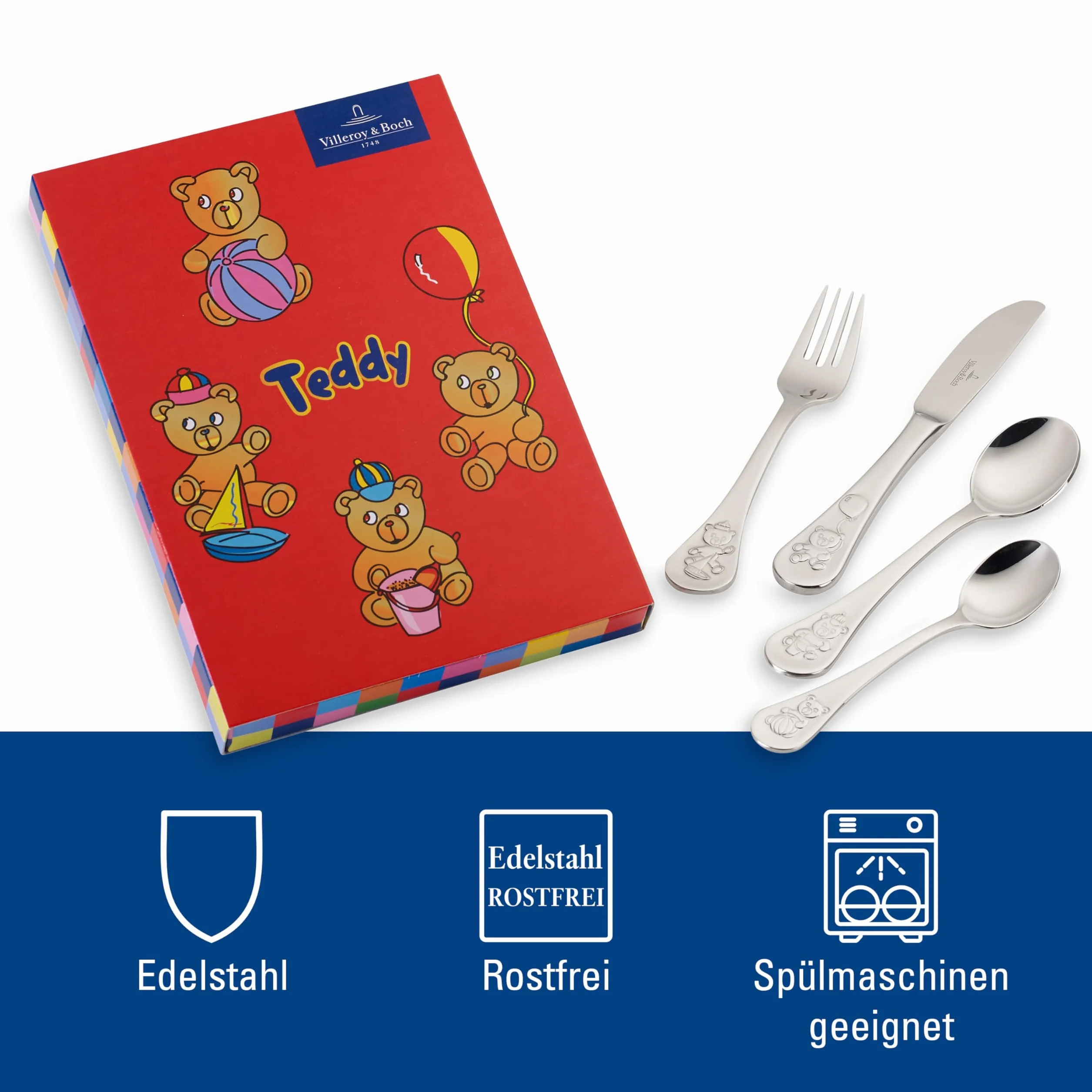 Villeroy und Boch Teddy sztućce dla dzieci 4-częściowy stal nierdzewna 18/10 srebrne