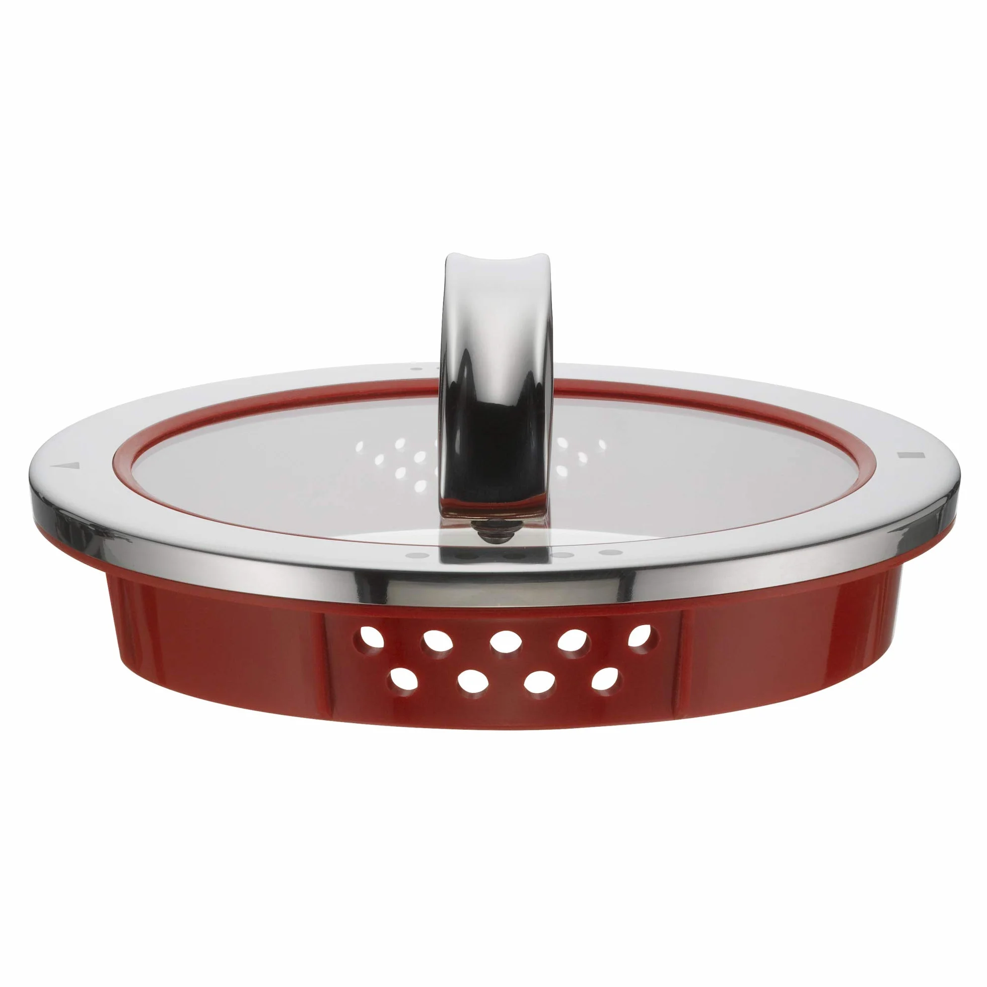 WMF Function 4 pokrywka na garnek 16 cm, szklana pokrywka z 4 funkcjami odcedzania, szkło, silikon, polerowana stal nierdzewna Cromargan, czerwona
