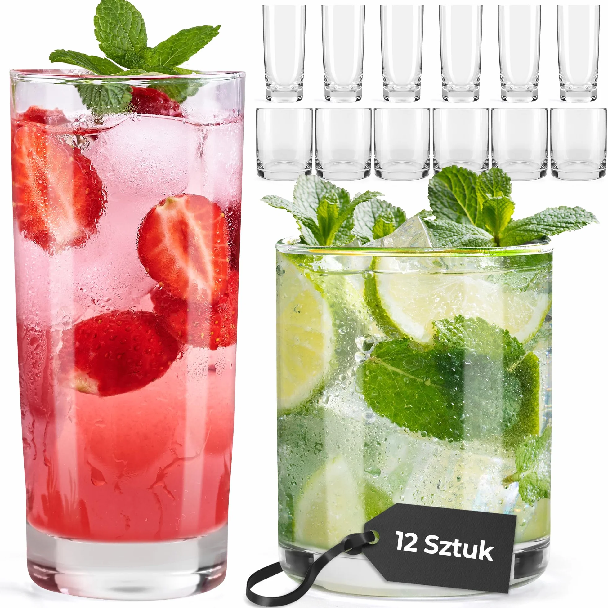 Zestaw Szklanek do Picia 12 szt. 370 ml i 450 ml Szklanki do Wody, Koktajli, Herbaty, Piwa Bezpieczne w Zmywarce