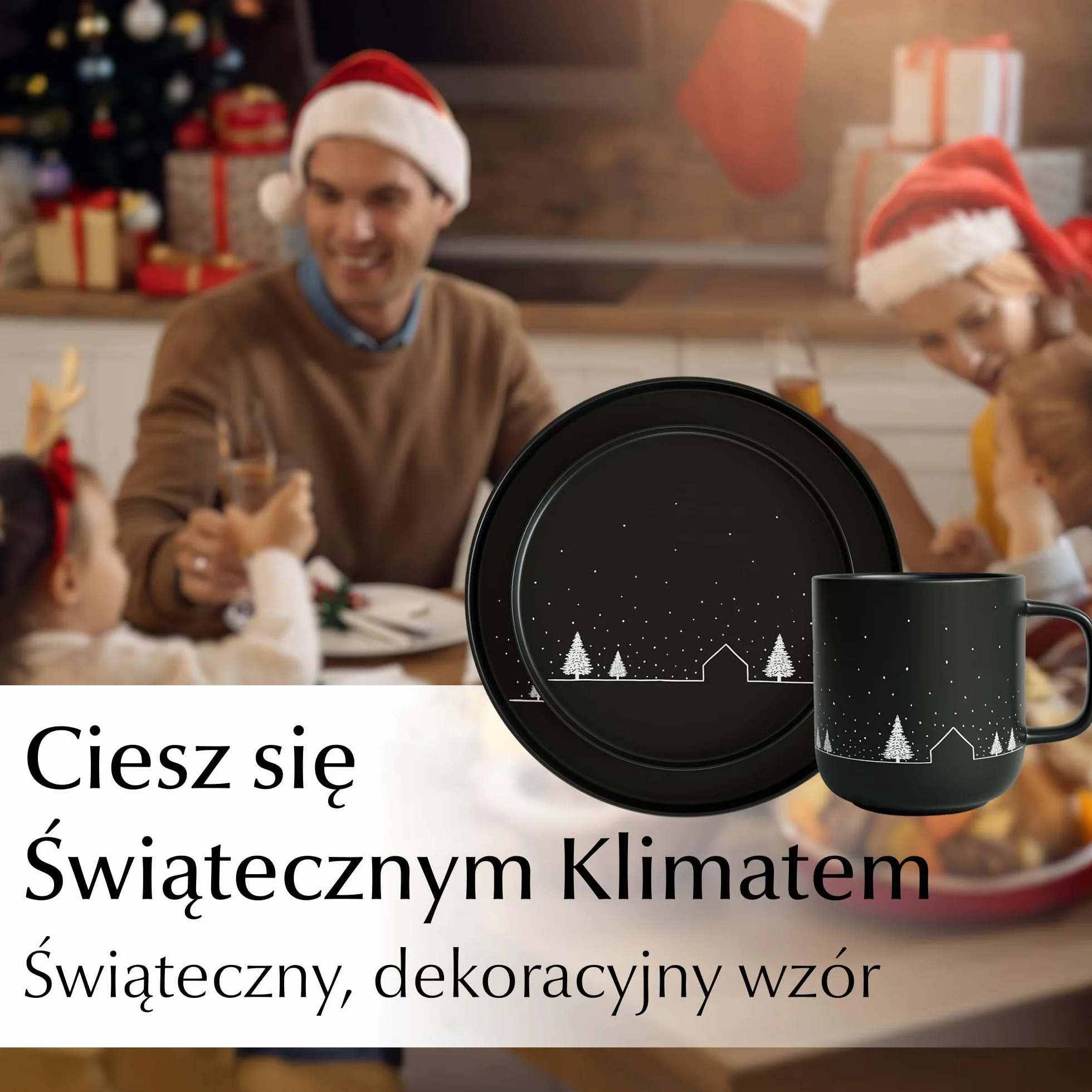 MIAMIO – Zestaw Waresów Bożonarodzeniowych 12 Sztuk/Zestaw Talerzy Bożonarodzeniowych z Kubkami w Minimalistycznym Designie (Serwis dla 4 osób) / Odpowiedni do Zmywarki i Mikrofali – Kolekcja Vinter