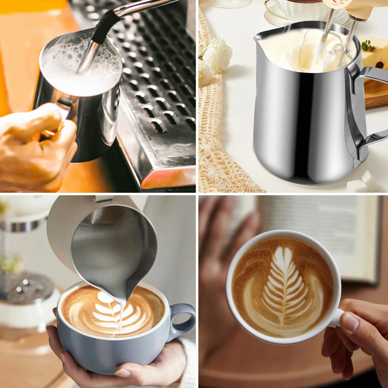 350 ml Dzbanek do Spieniania Mleka, Dzbanek do mleka ze stali nierdzewnej, latte dekorowanie pióro artystyczne, Dzbanek na Mleko z Miarką dla Baristy, Espresso, Latte Art, Idealny dla Miłośników Kawy