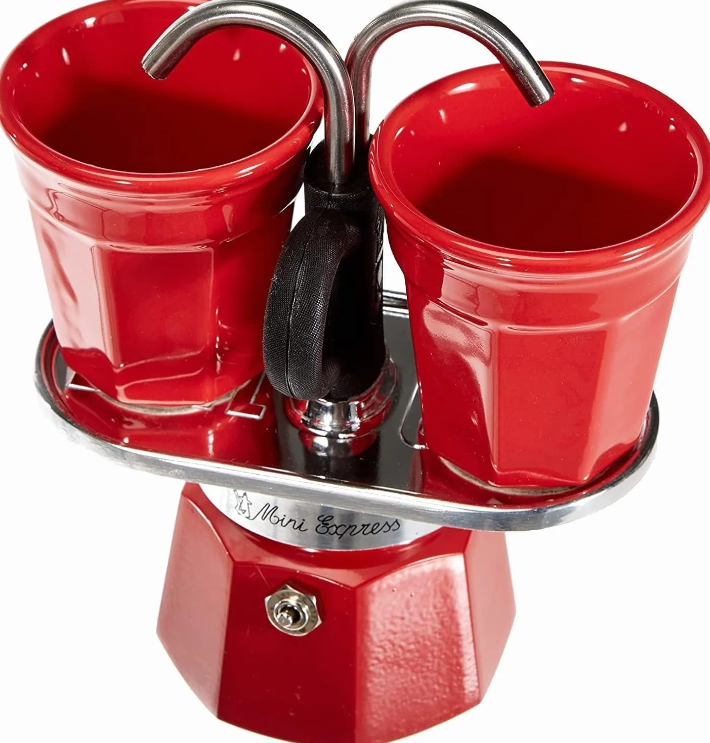 Bialetti – Mini Express Kandisky: W Zestawie Kawiarka Na 2 Filiżanki (90Ml) I 2 Szklanki, Czerwona, Aluminiowa