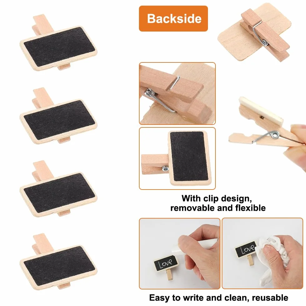 50 sztuk mini tablic z klipsami, tablice z pamiątkami Mini drewniane etykiety, tablice z uchwytem na wiadomości, dekoracje imprezowe, etykiety z imieniami, tabele cenowe