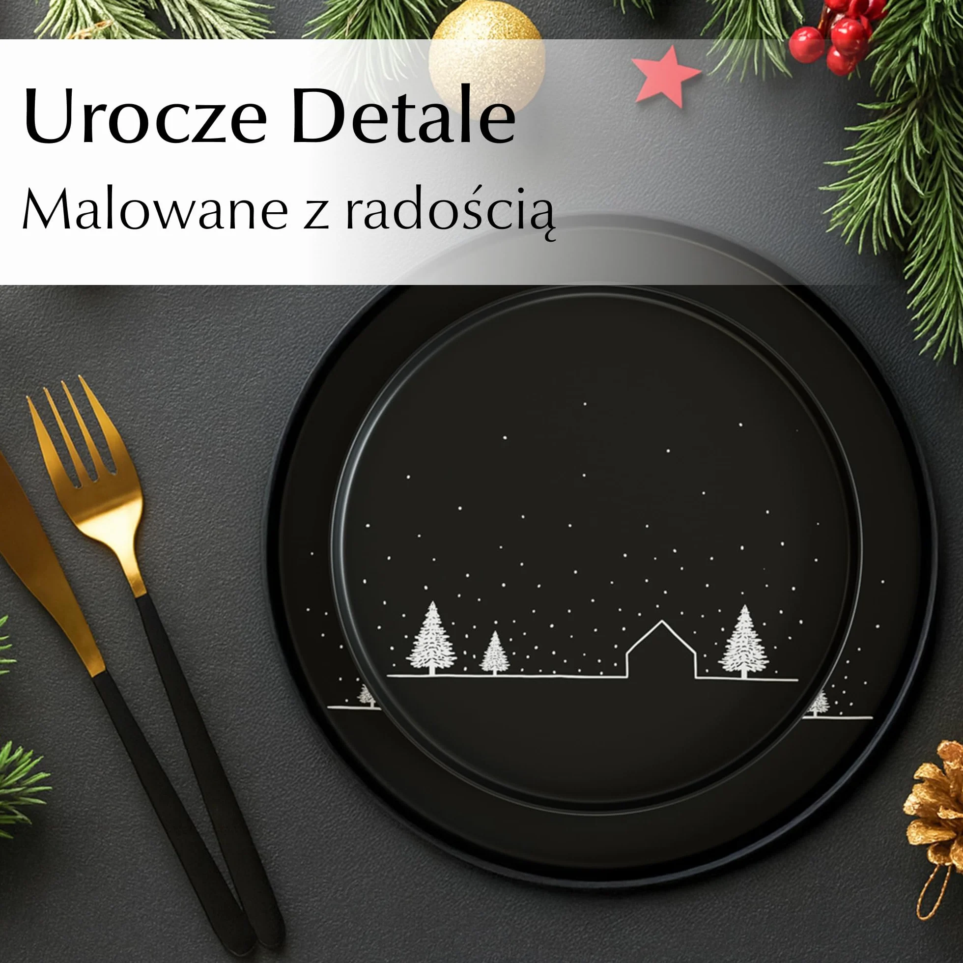 MIAMIO – Zestaw Waresów Bożonarodzeniowych 12 Sztuk/Zestaw Talerzy Bożonarodzeniowych z Kubkami w Minimalistycznym Designie (Serwis dla 4 osób) / Odpowiedni do Zmywarki i Mikrofali – Kolekcja Vinter