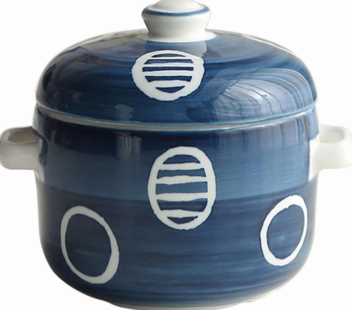 Ceramic Soup Mug 500ml with Lid and Handle, Onion Soup Bowl, Breakfast Bowl Blue