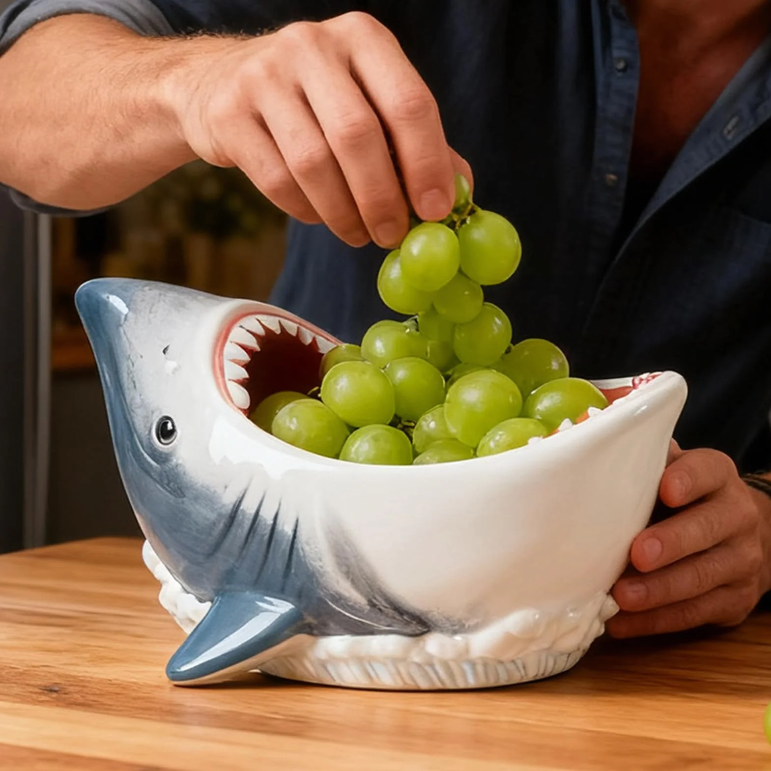 Shark Attack Bowl, urocza miska cukierki popcorn | du?a dekoracyjna taca naczynia kreskówka pojemnik owoce cukierki suche jedzenie przek?ska klucz bi?uteria zupa