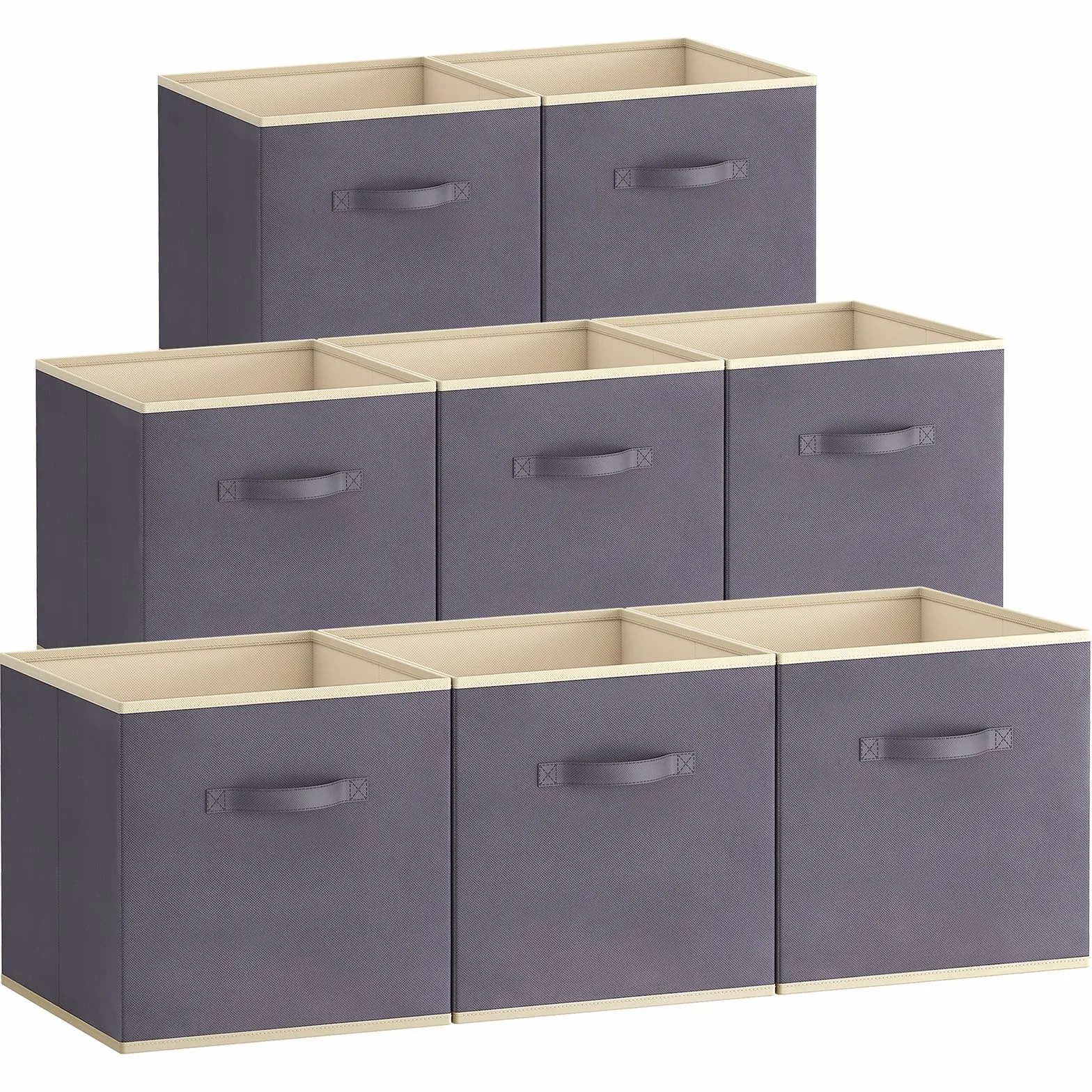 Lifewit 8 Pack składanych pudełek do przechowywania kostek, średniej wielkości dekoracyjne kosze do przechowywania, otwarte kostki do przechowywania z uchwytami, 33 x 38 x 33 cm, Szary