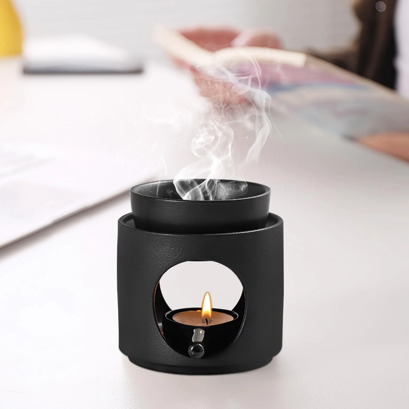 Lampa zapachowa Ambiente na podgrzewacz do herbaty, lampa aromatyczna z ceramiki, podgrzewacz do olejków eterycznych, olejku zapachowego i wosku zapachowego, uchwyt na podgrzewacz do herbaty, światło