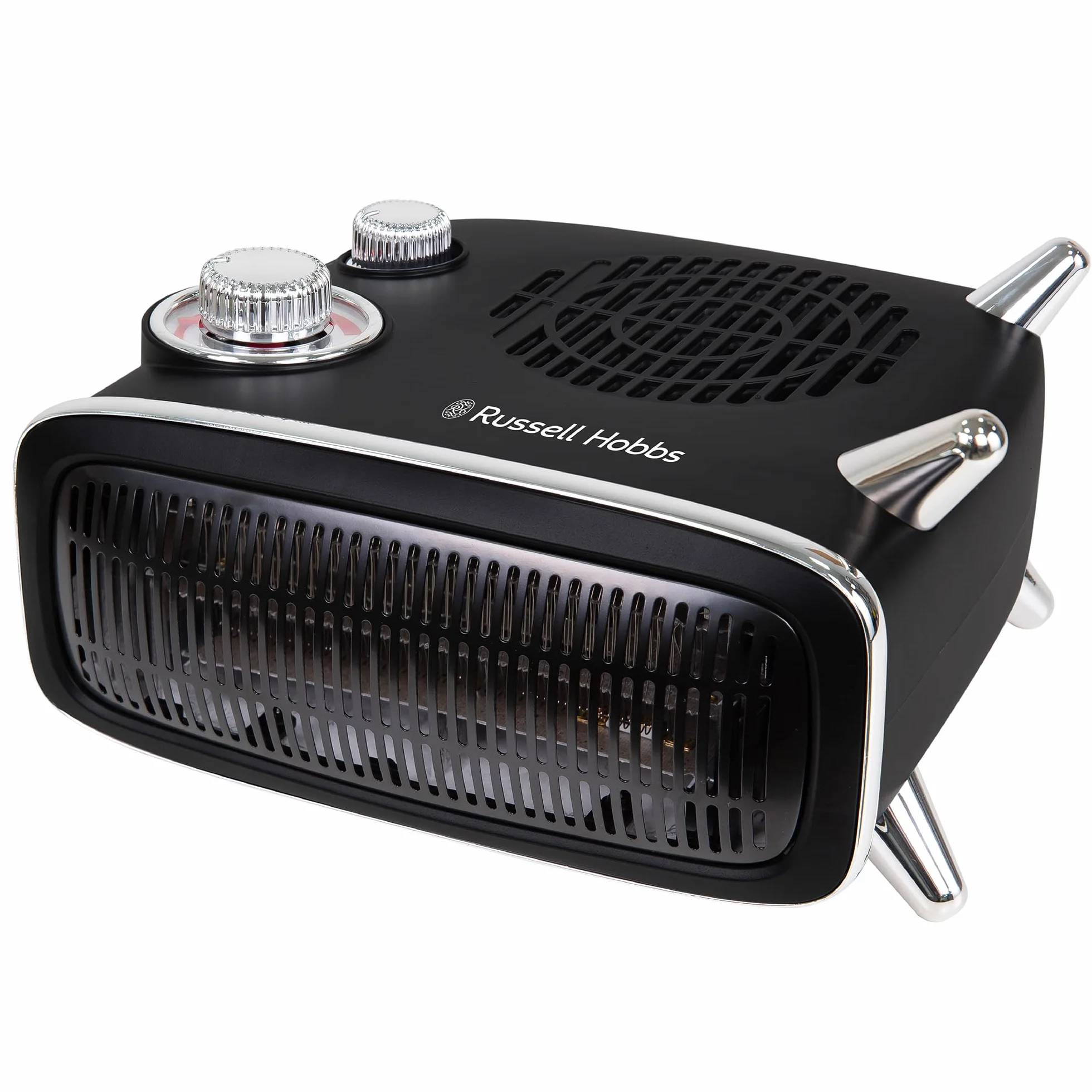 Russell Hobbs RHRETHFH1001B Grzejnik elektryczny 1800 W / 1,8 kW, retro wentylator poziomy/pionowy, z regulowanym termostatem, 2 ustawienia temperatury, 20 m2, sterowanie tarczą, czarny