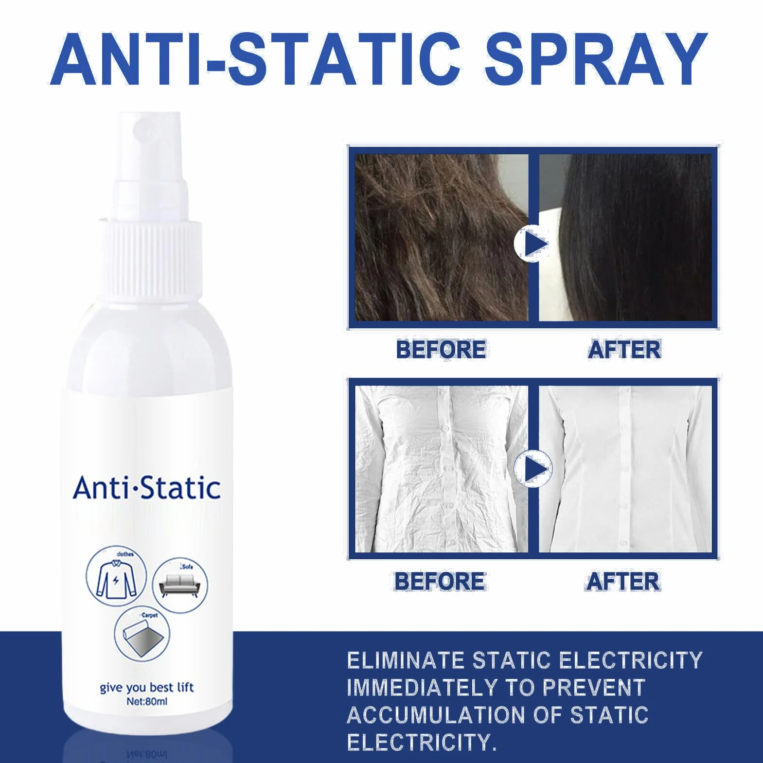 Antystatyczny spray 80 ml do włosów i tekstyliów