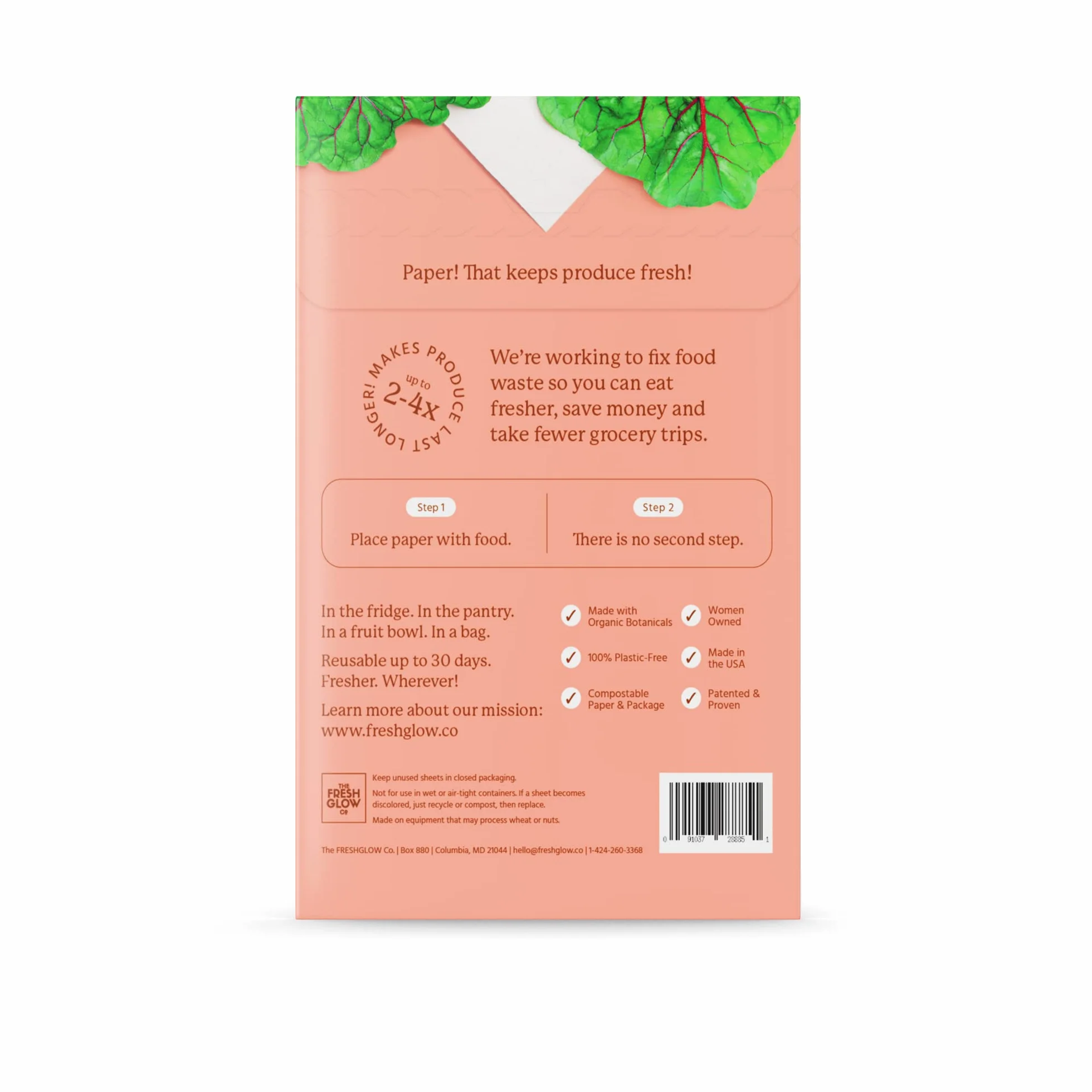 FRESHPAPER utrzymuje świeżość owoców i warzyw przez 2-4 x dłużej, 8 arkuszy wielokrotnego użytku do przechowywania żywności (1 opakowanie), wyprodukowano w USA przez The FRESHGLOW Co