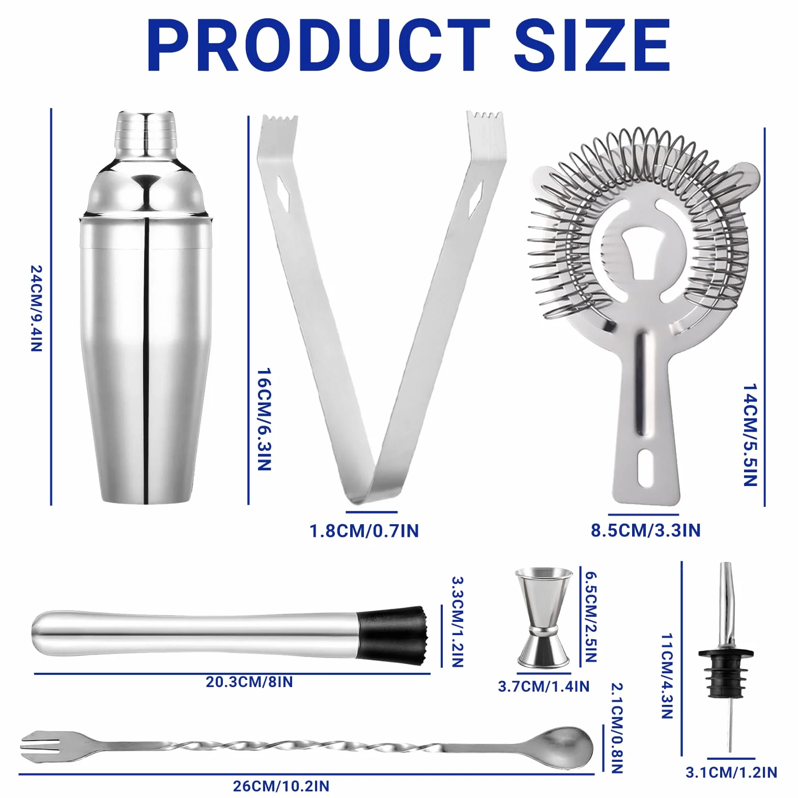 Zestaw do koktajli – shaker do koktajli ze stali nierdzewnej – zestaw do mieszania koktajli 750 ml – akcesoria do koktajli z shakerem, podwójny kubek z miarką, łyżka dla rodzin, do baru, na imprezy