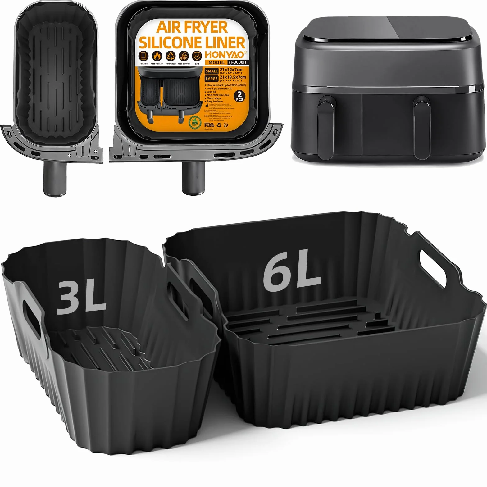HONYAO Silikonowa Frytkownica Akcesoria do Philips Airfryer Dual Basket 3000 Series 9L NA350/00, 2 sztuki Akcesoria do Frytkownicy na Gorące Powietrze do Philips Steam Airfryer 5000 Series NA550/00